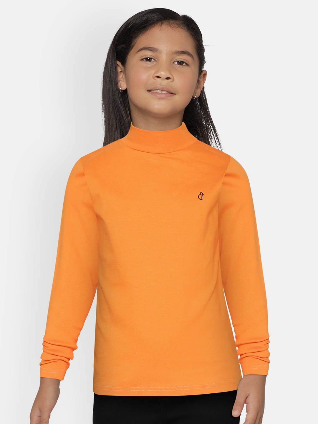 

Gini and Jony Girls Orange Solid High Neck Skivvy Top