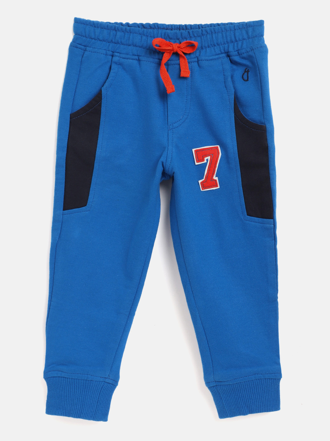 

Gini and Jony Boys Blue Solid Pure Cotton Joggers with Applique Detail