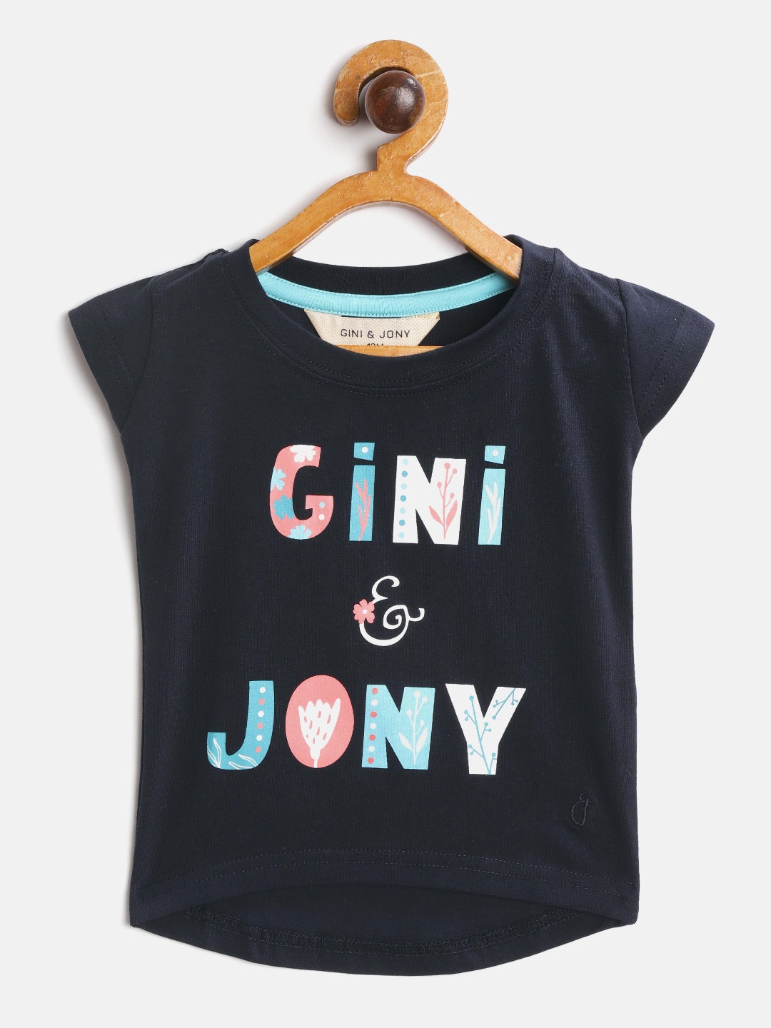 

Gini and Jony Infant Girls Navy Blue & White Brand Logo Print Round Neck T-shirt