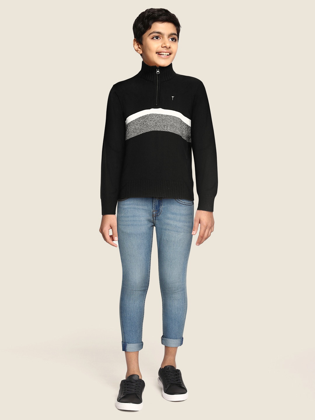 

Palm Tree Boys Black & Grey Striped Acrylic Sweater