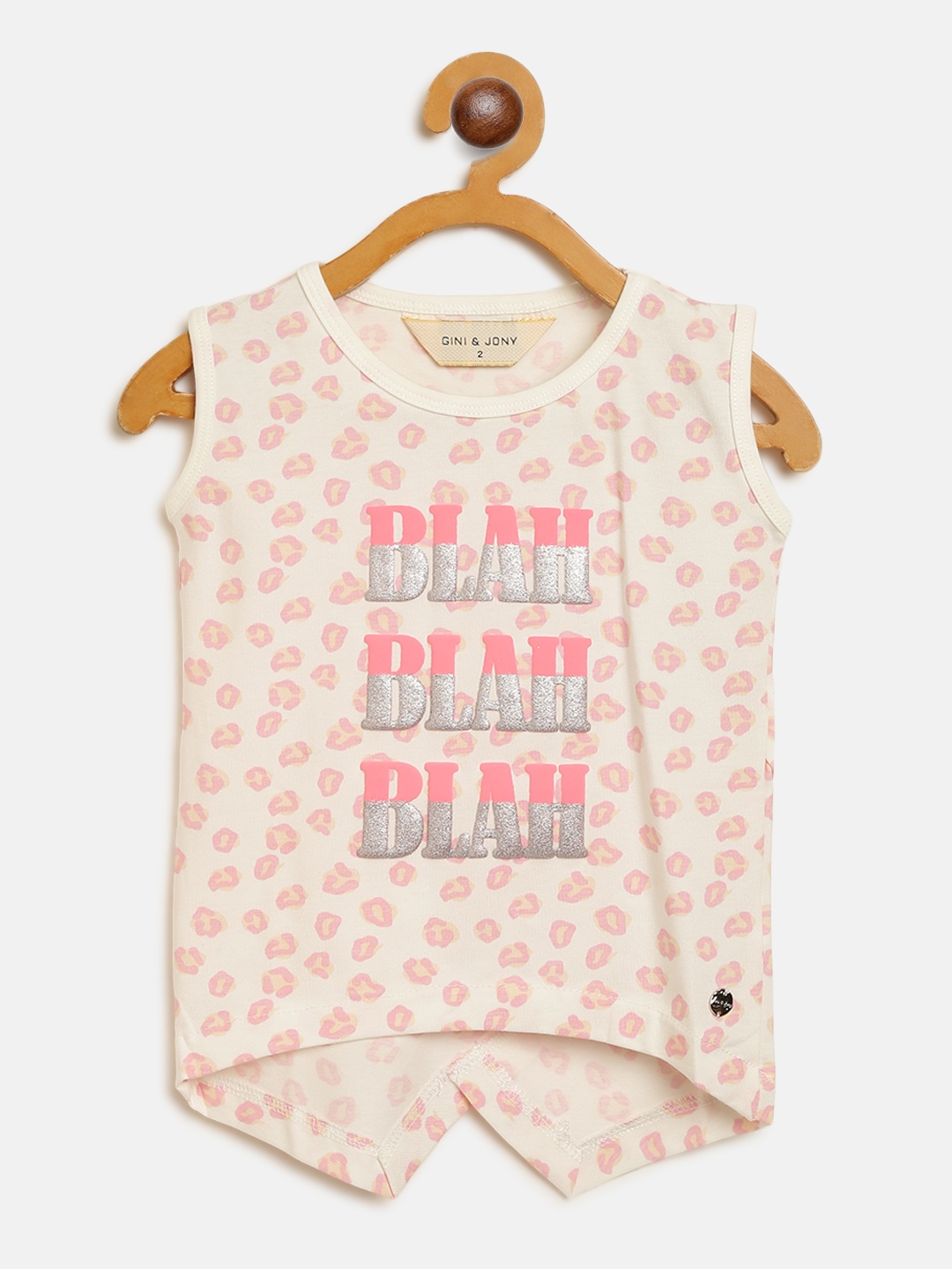 

Gini and Jony Girls White & Pink Printed Styled Back Top