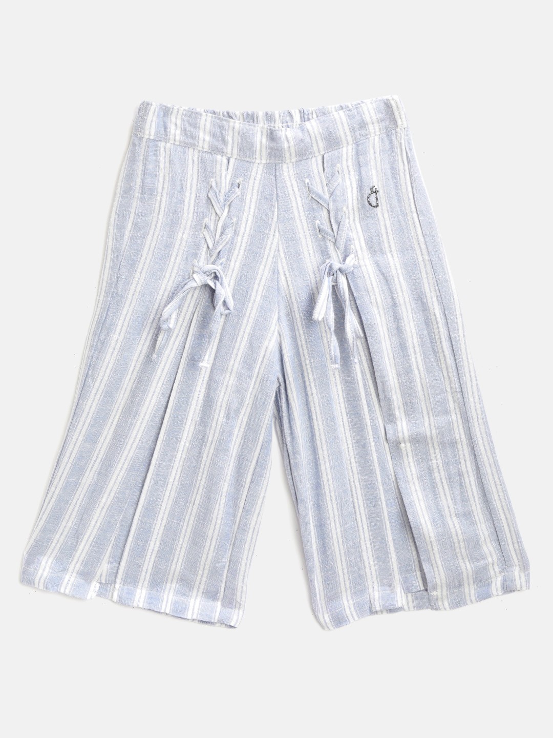 

Gini and Jony Girls Blue & White Striped Regular Fit High-Slit Parallel Trousers