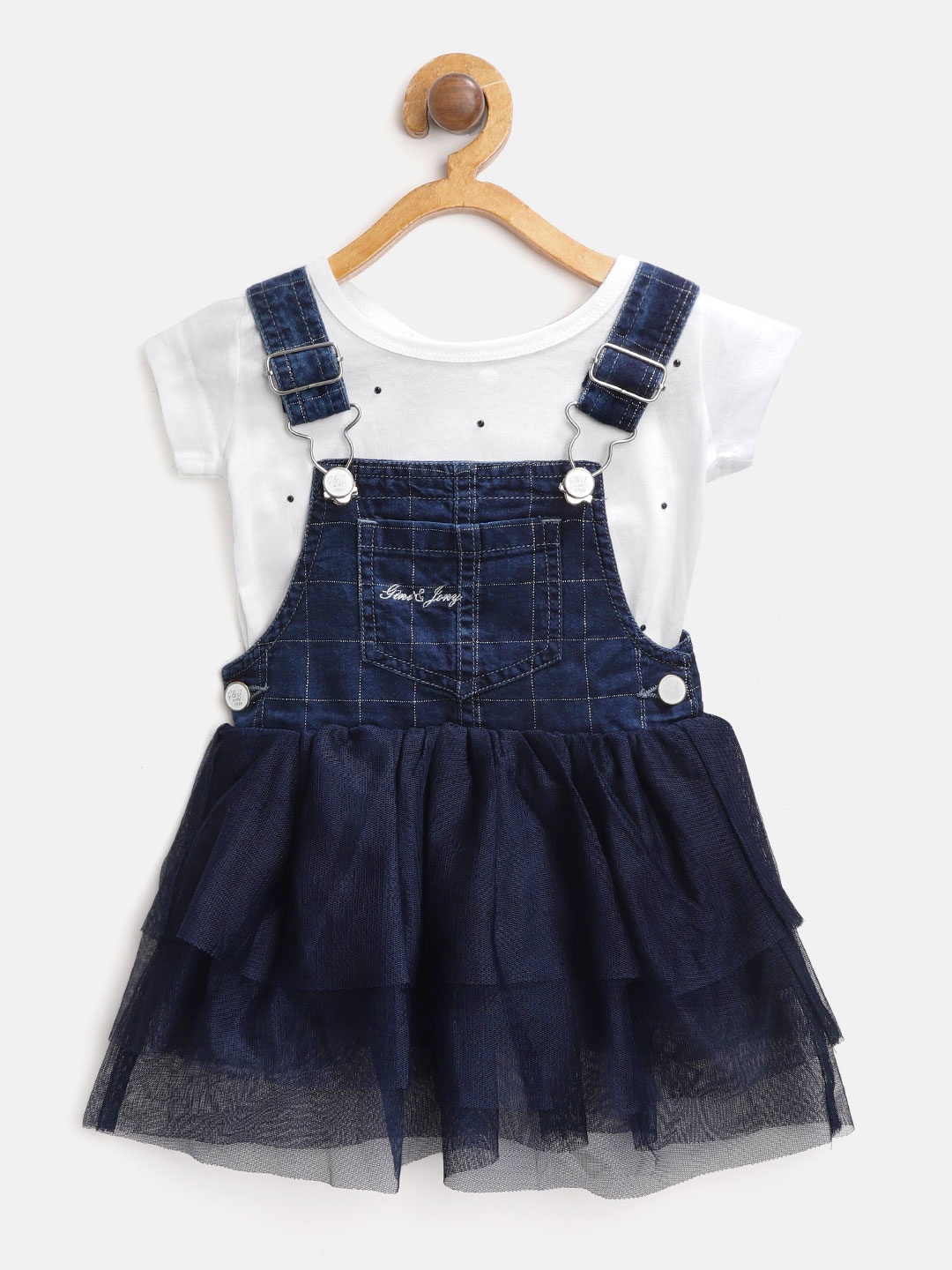 

Gini and Jony Girls Navy Blue Pinafore Dress with White T-shirt