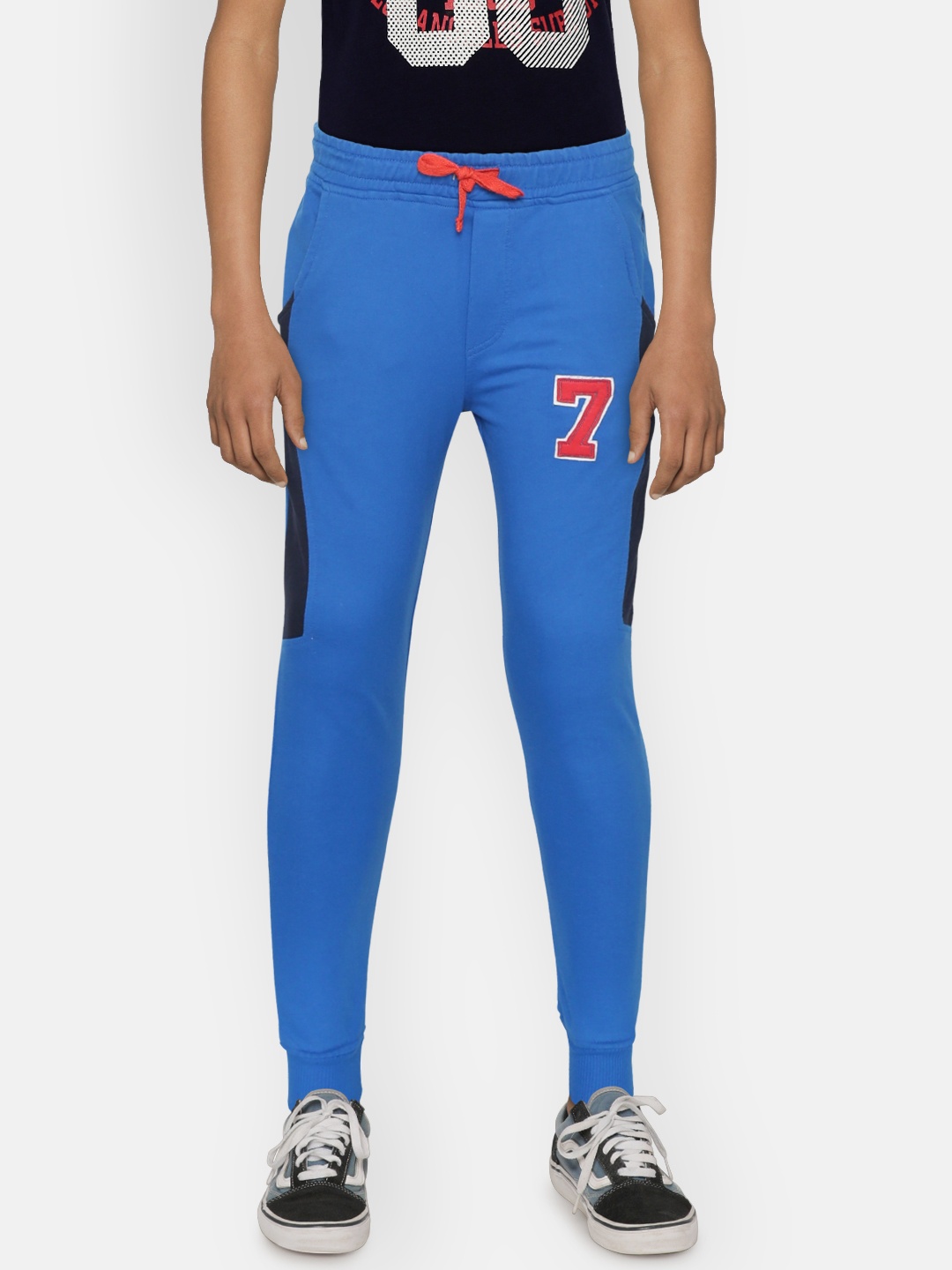 

Gini and Jony Boys Blue & Black Colourblocked Joggers with Applique Detail