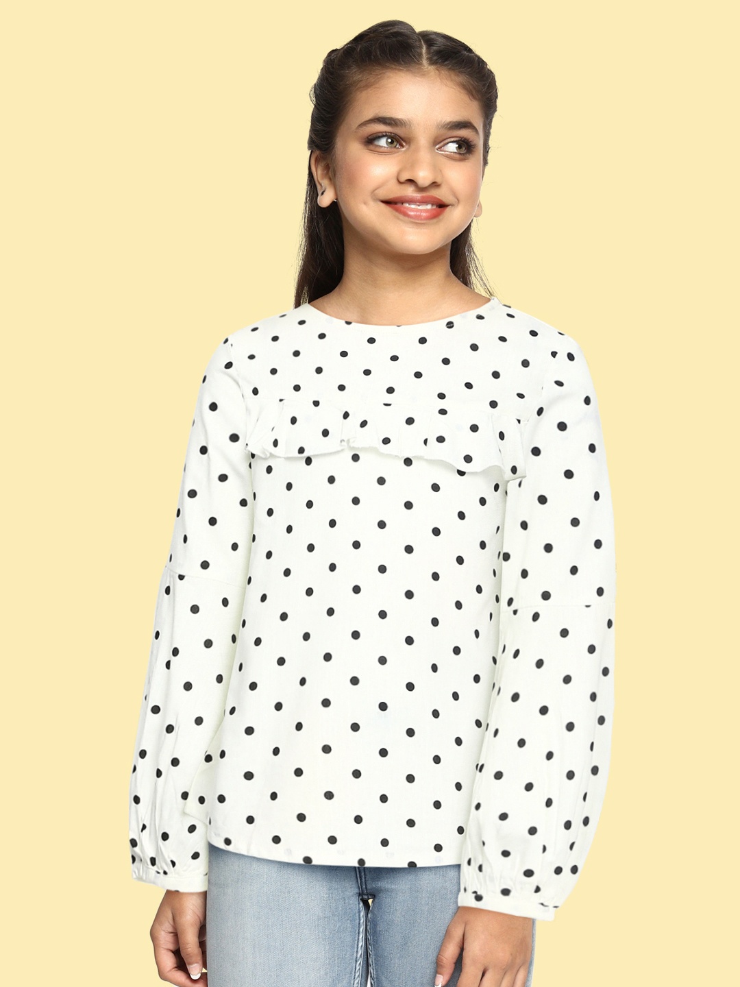 

Gini and Jony Girls White & Black Polka Dots Printed Top