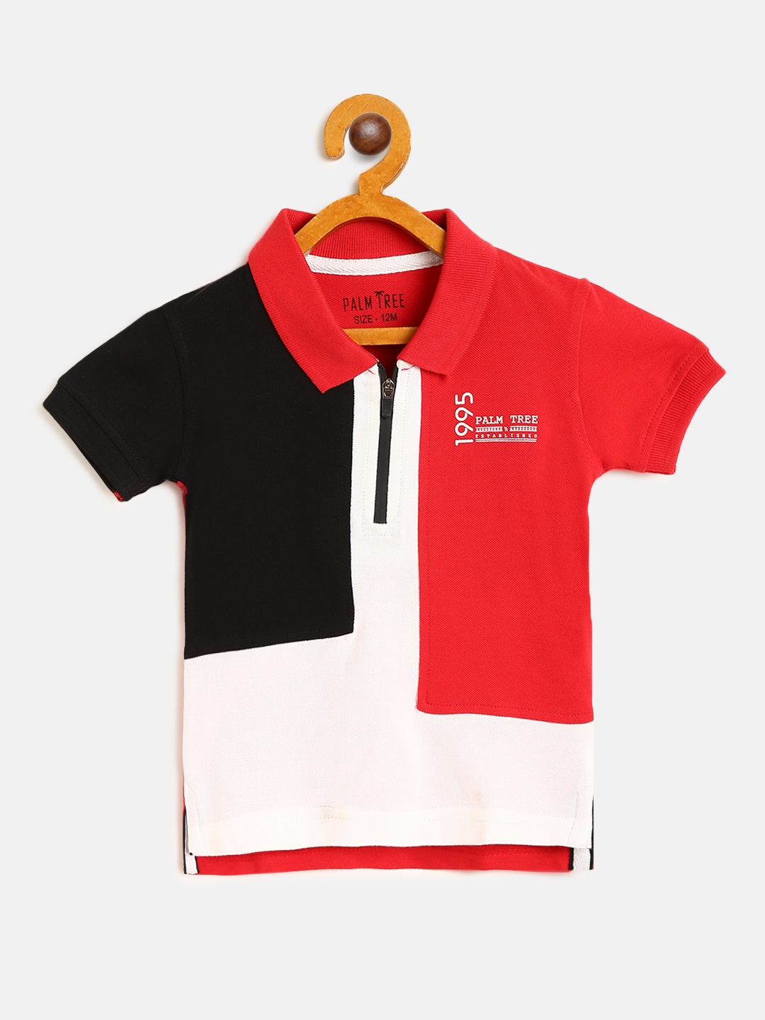 

Palm Tree Infant Boys White Red Colourblocked Cotton Polo Collar Pure Cotton T-shirt