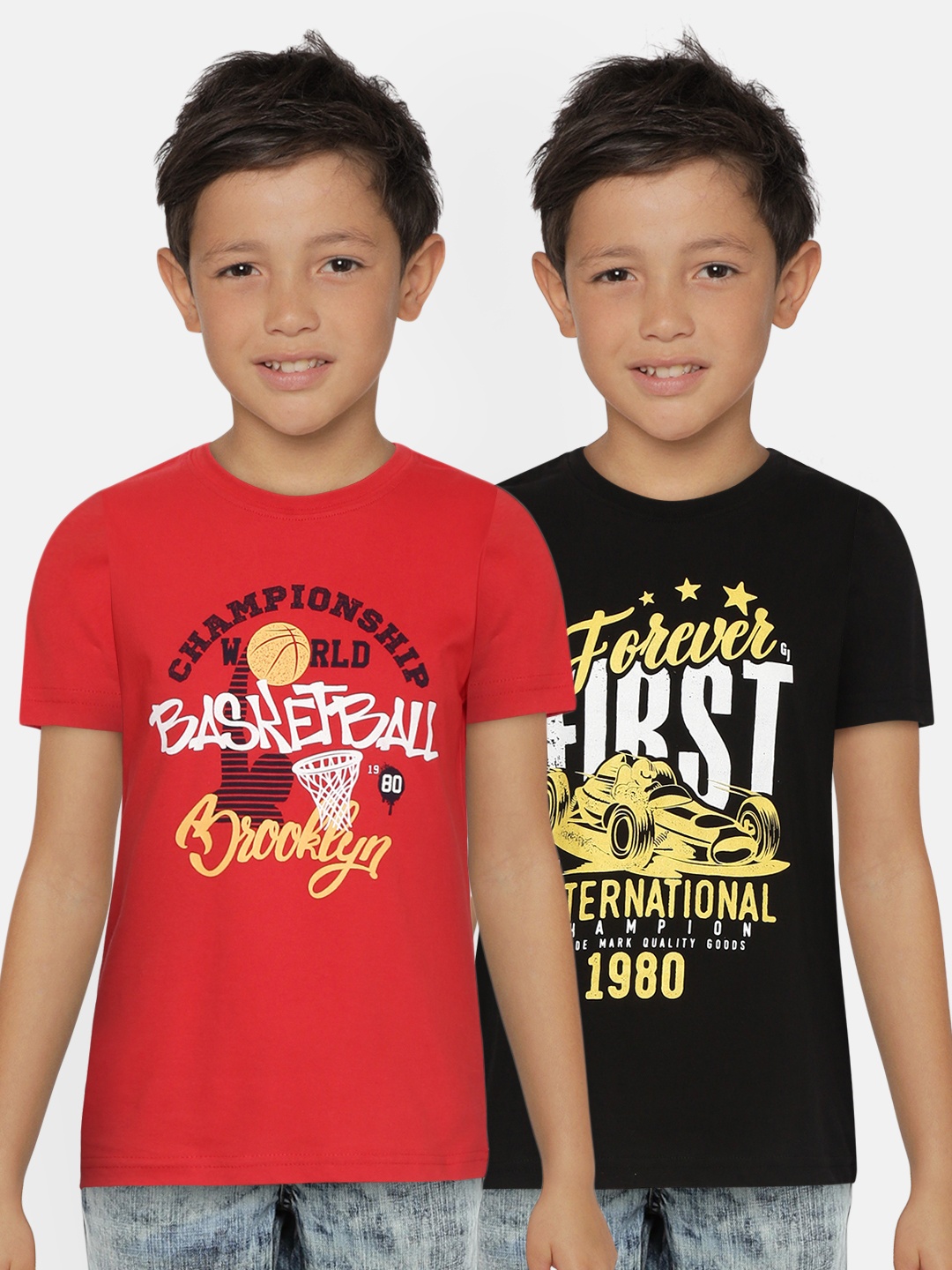

Gini and Jony Boys Pack of 2 Printed Pure Cotton T-shirts, Black