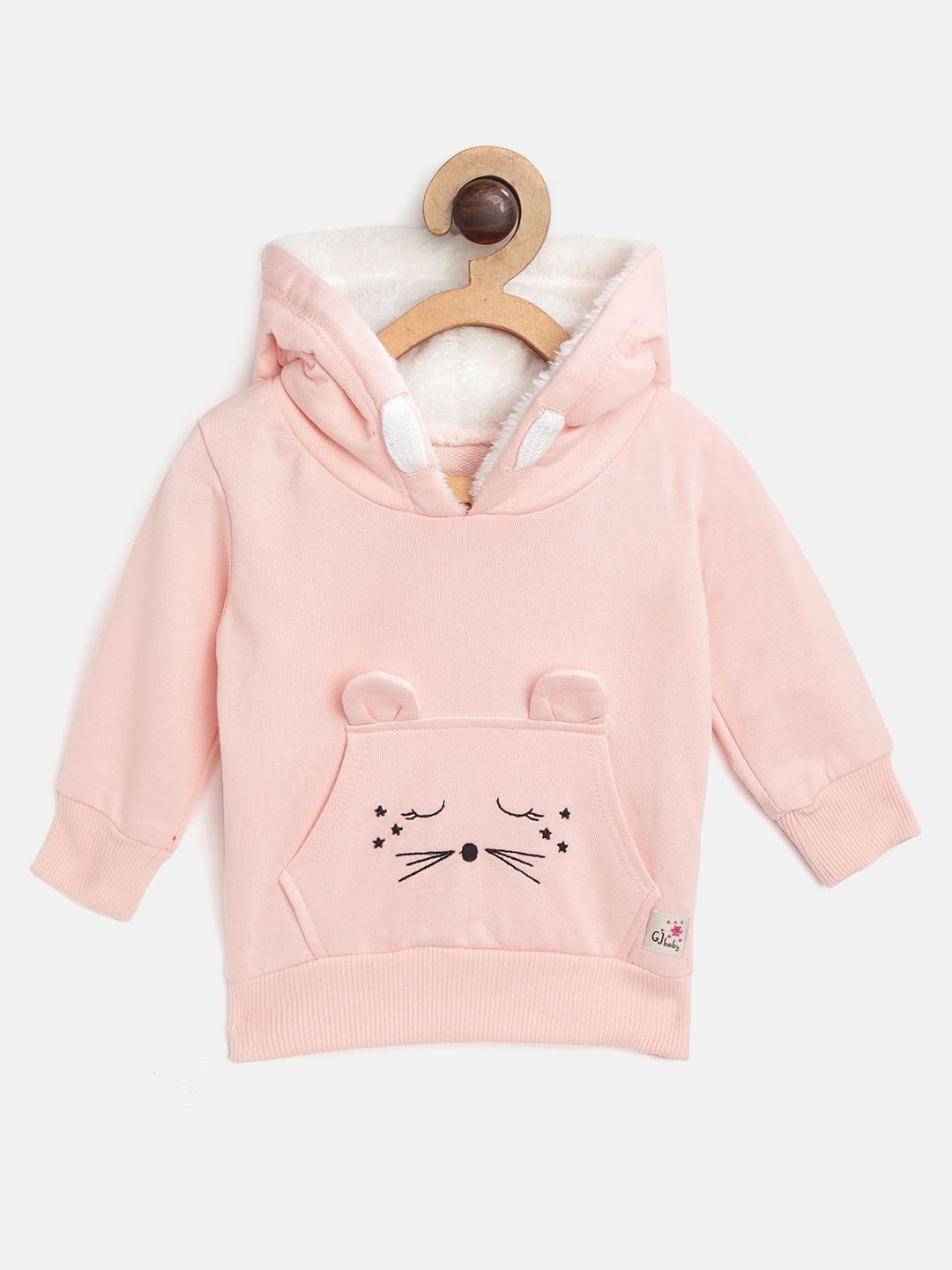 

Gini and Jony Girls Peach-Coloured Solid Hooded Sweatshirt With Embroidered Detail