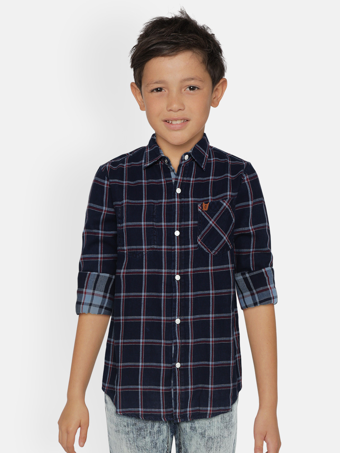

Gini and Jony Boys Navy Blue & Off-White Regular Fit Checked Casual Shirt
