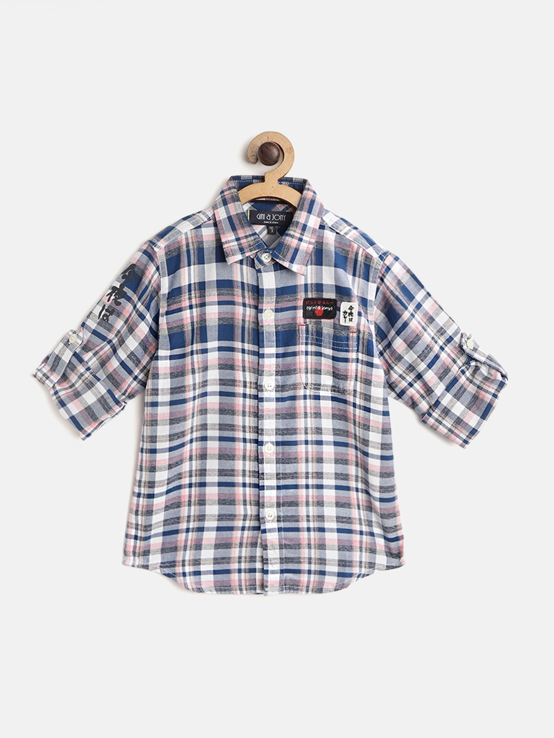 

Gini and Jony Boys Blue & White Pure Cotton Regular Fit Checked Casual Shirt