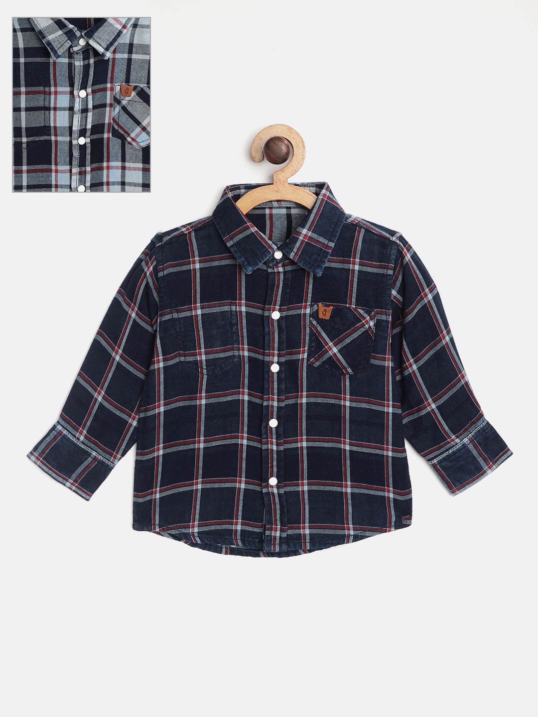 

Gini and Jony Boys Navy Blue & Red Regular Fit Checked Reversible Casual Shirt