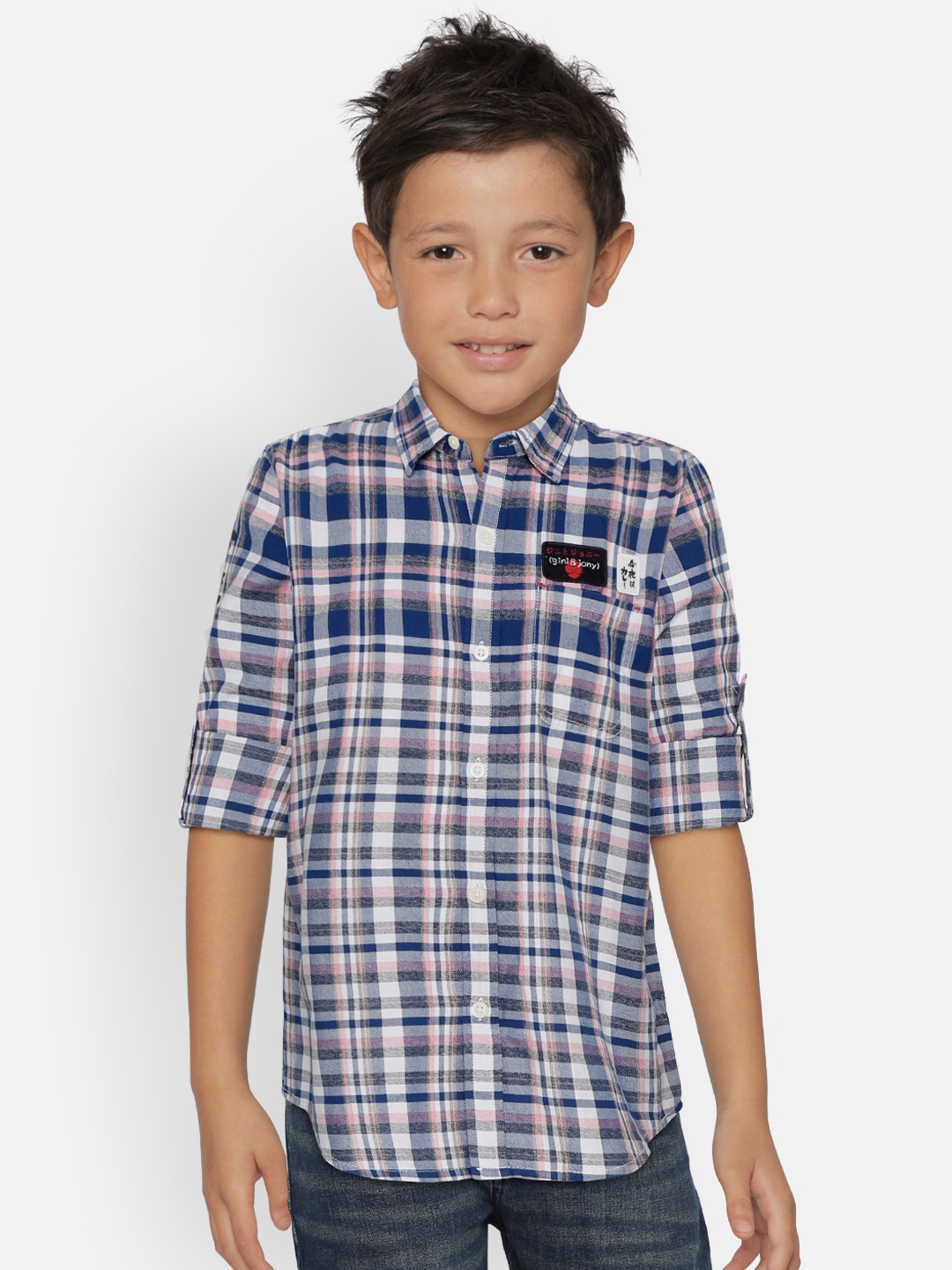 

Gini and Jony Boys Navy Blue & White Regular Fit Checked Casual Shirt