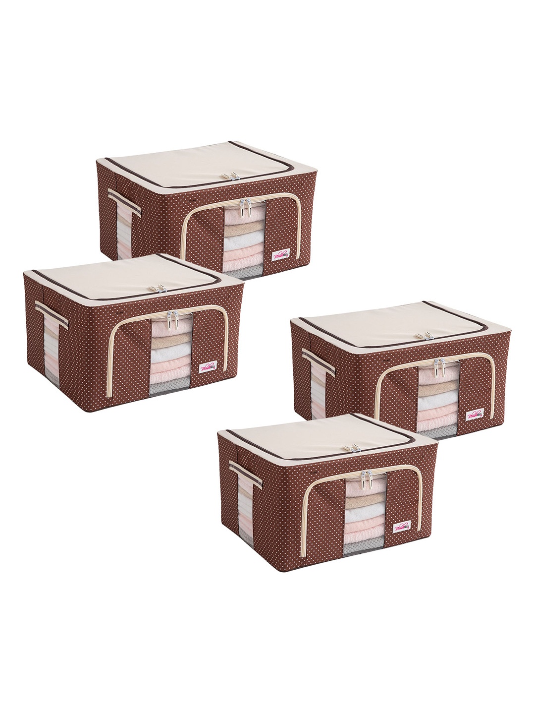 

BlushBees Set Of 4 Brown & Off-White Printed Multi-Utility Wardrobe Organisers