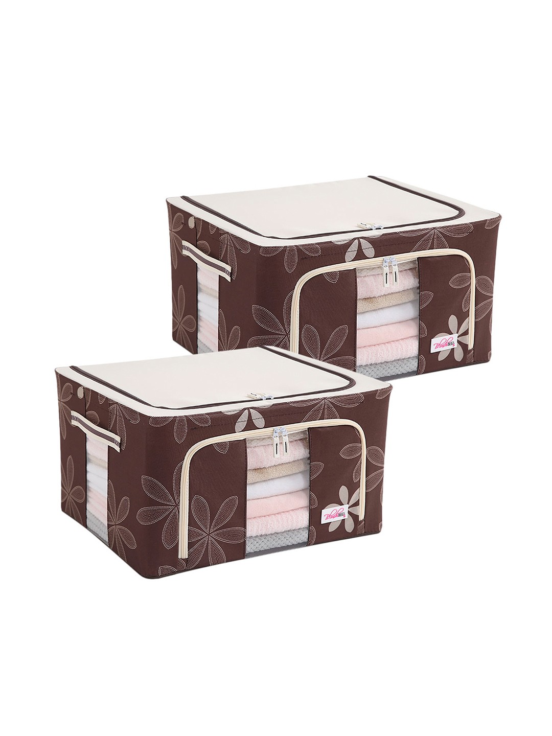 

BlushBees Set Of 2 Brown & White Printed Multi-Utility Clothes Storage Boxes