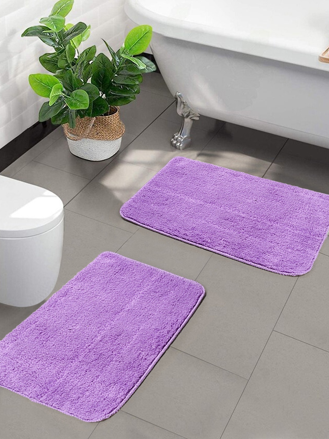 

Saral Home Set of 2 Purple Solid Microfibre Anti-Skid Bath Rugs