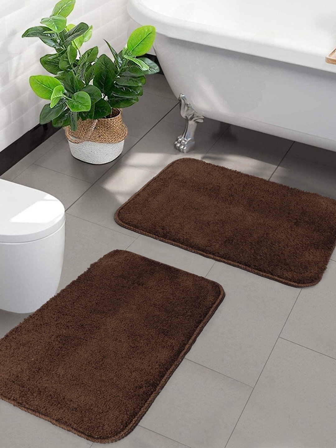 

Saral Home Set of 2 Brown Solid Microfibre Anti-Skid Bath Rugs
