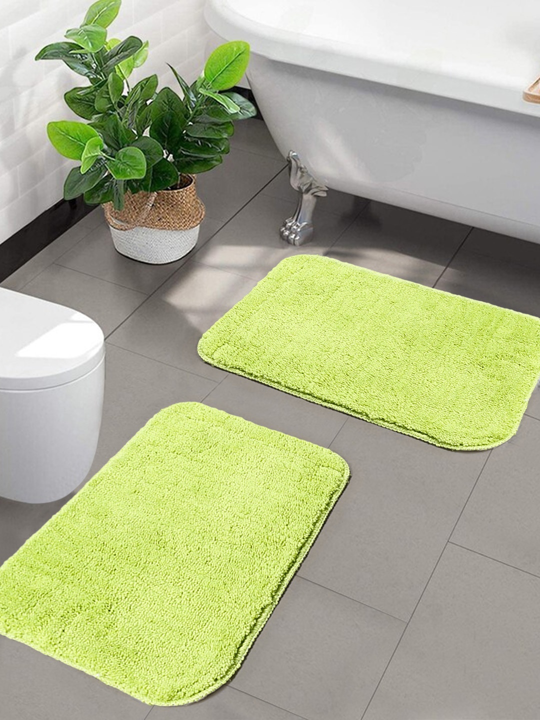 

Saral Home Set Of 2 Green Solid Microfiber Anti-Skid Bath Rugs