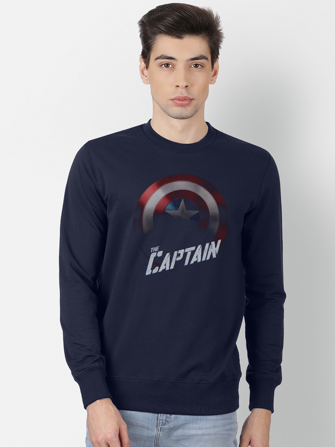 

Free Authority Men Navy Blue Captain America Print Sweatshirt