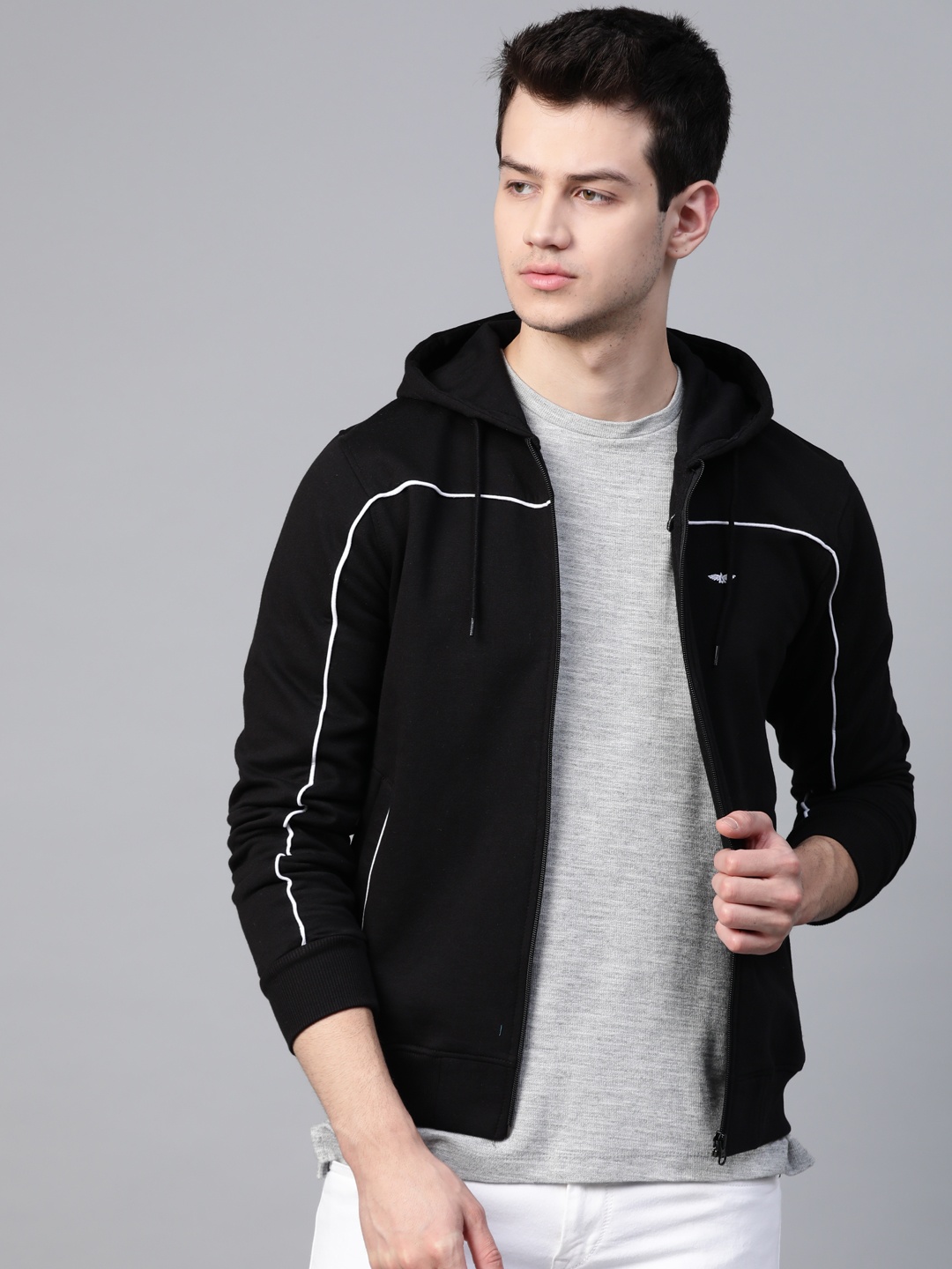 

Park Avenue Men Black Solid Slim Fit Hooded Sweatshirt