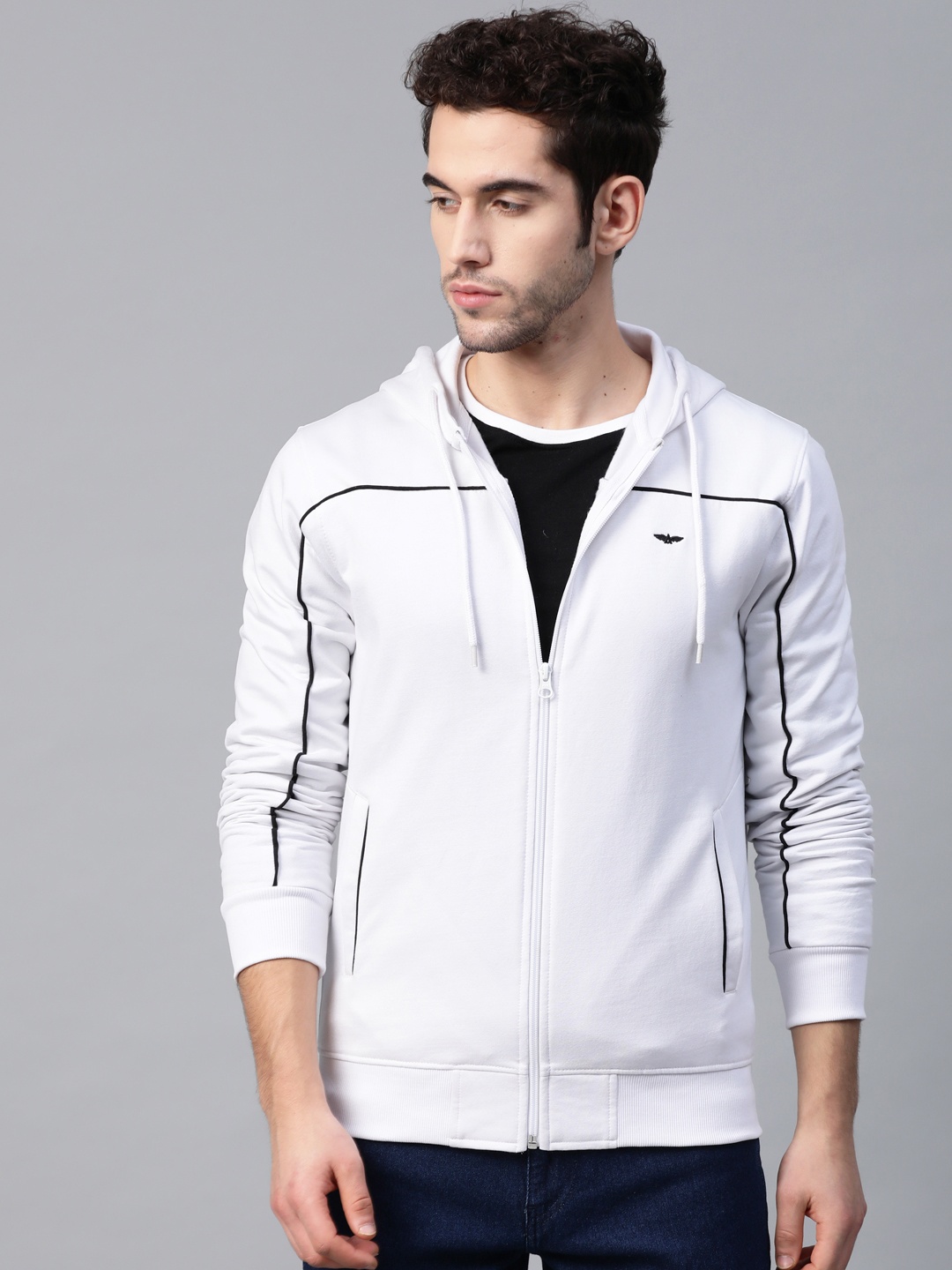 

Park Avenue Men White Solid Hooded Sweatshirt
