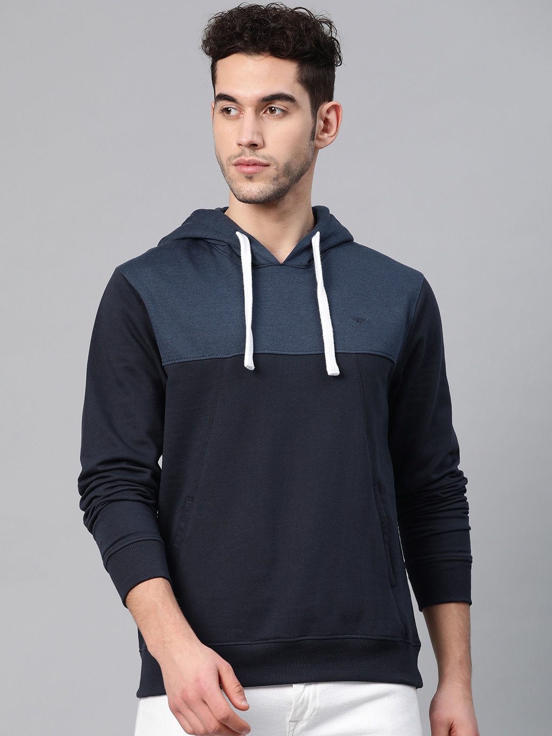 

Park Avenue Men Navy Blue Solid Slim Fit Hooded Sweatshirt