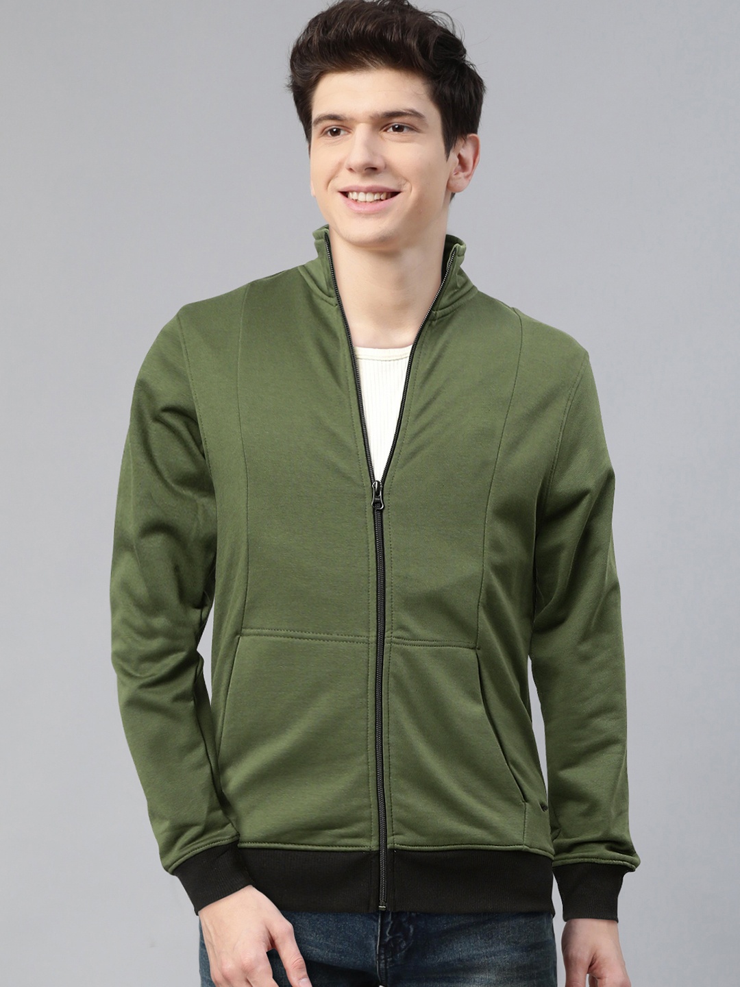 

Park Avenue Men Olive Green Solid Sweatshirt