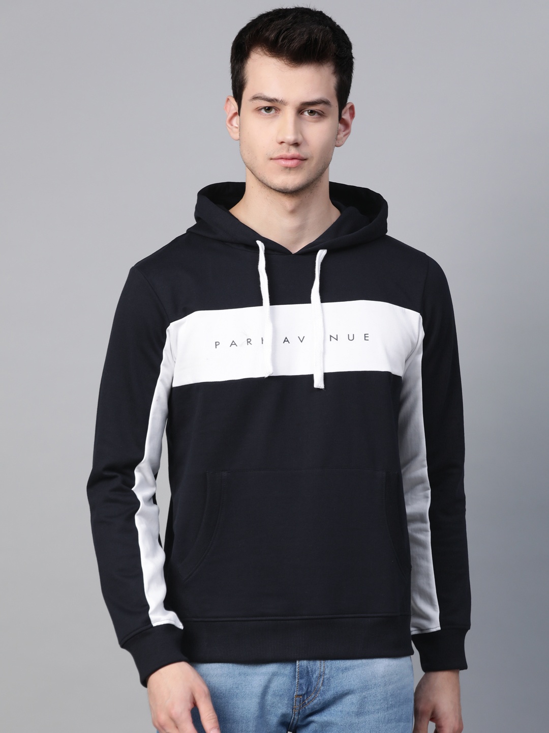 

Park Avenue Men Navy Blue & White Printed Hooded Sweatshirt