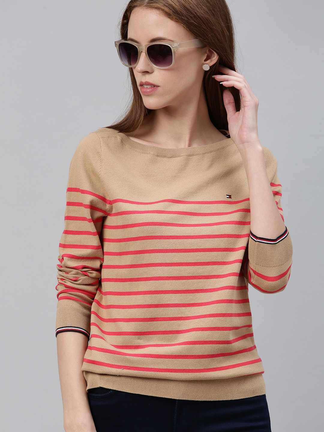 

Tommy Hilfiger Women Khaki Striped Pullover Sweater