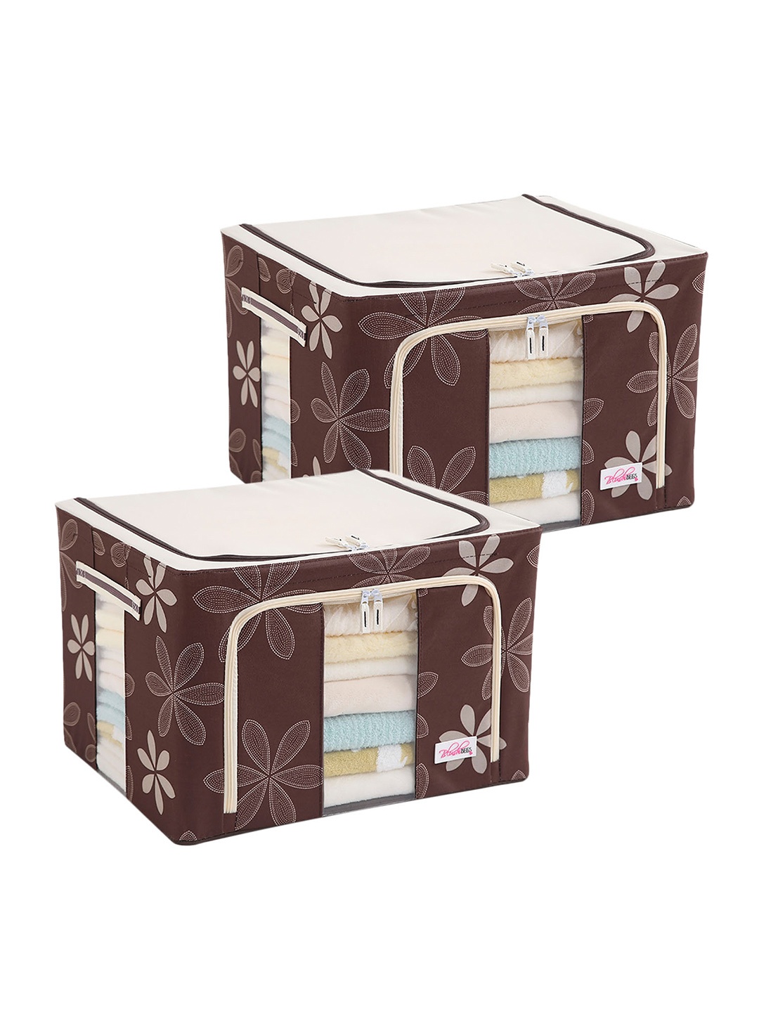 

BlushBees Brown Set of 2 Floral Printed Multi-Utility Storage Box with Handle