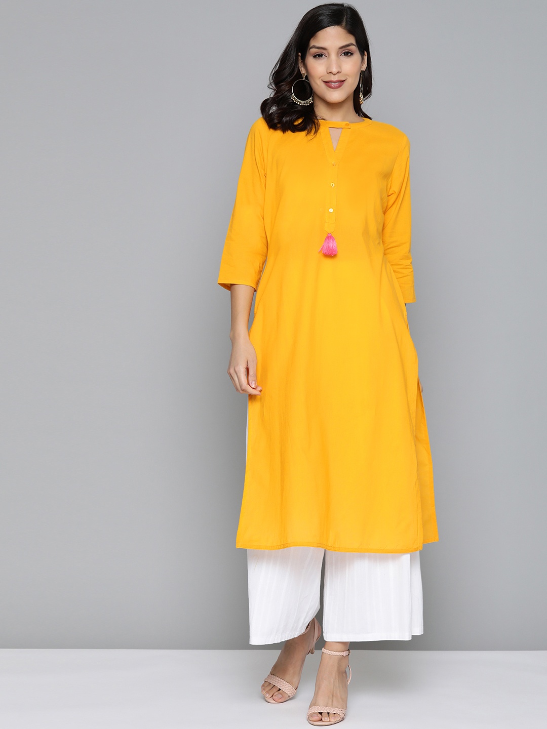 

HERE&NOW Women Mustard Yellow Solid Straight Kurta