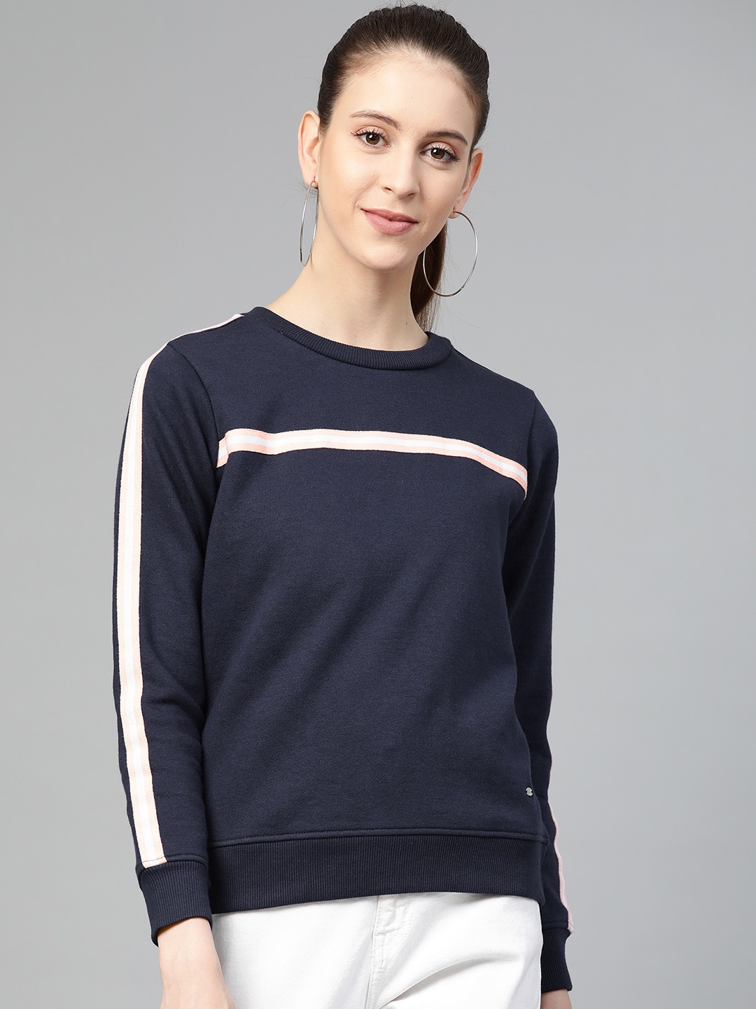 

Allen Solly Woman Navy Blue Solid Sweatshirt with Taping Detail