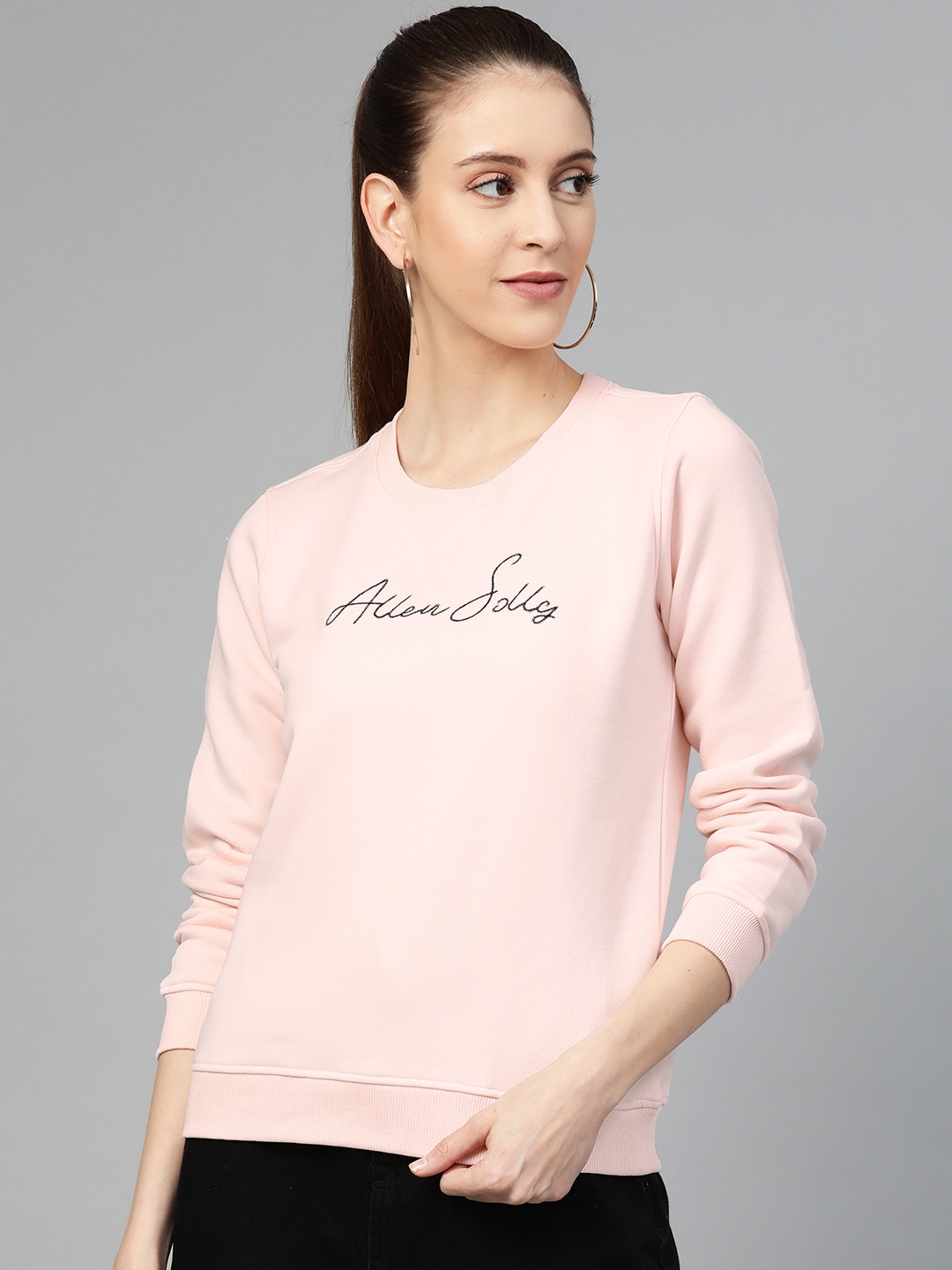 

Allen Solly Woman Pink & Black Brand Logo Embroidered Detail Sweatshirt
