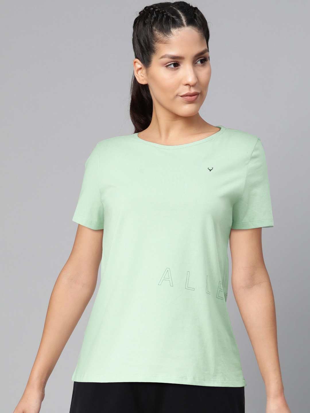 

Allen Solly Woman Women Green Printed Round Neck Pure Cotton T-shirt