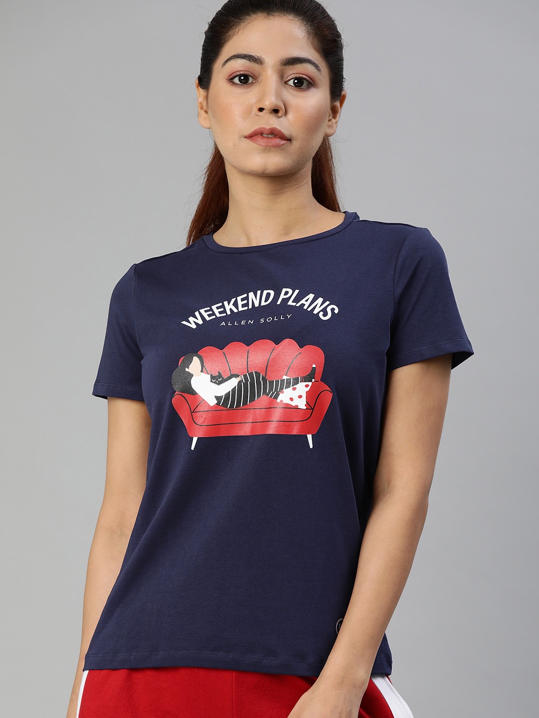 

Allen Solly Woman Navy Blue Printed Round Neck Lounge T-shirt