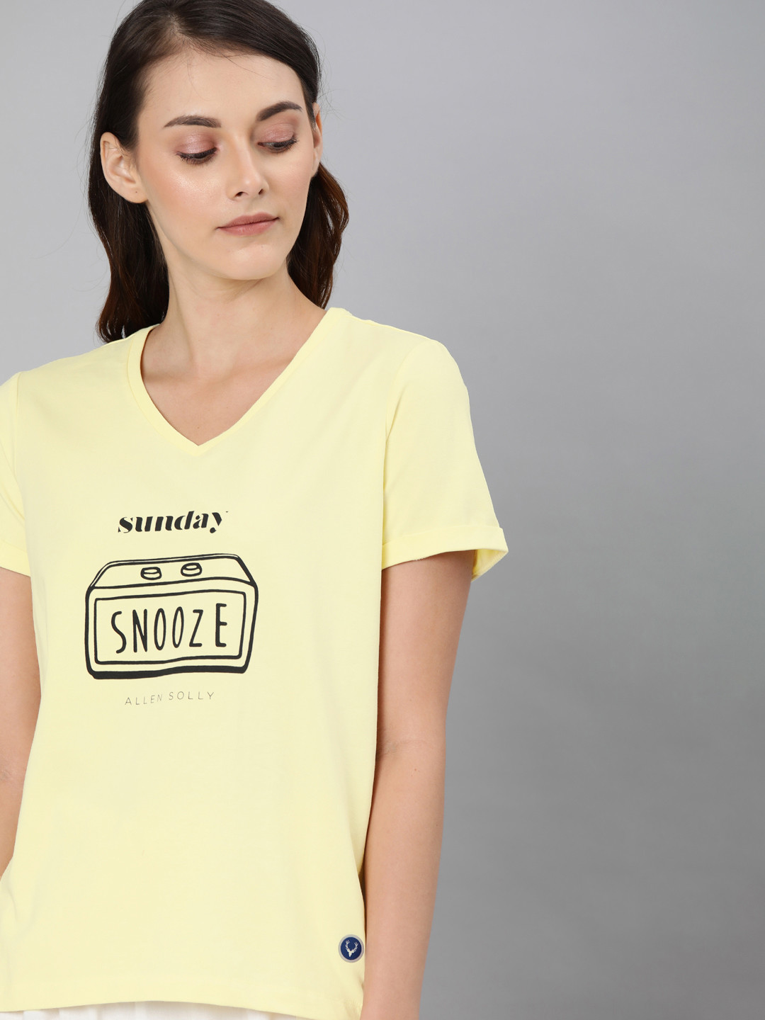 

Allen Solly Woman Women Yellow Printed V-Neck T-shirt