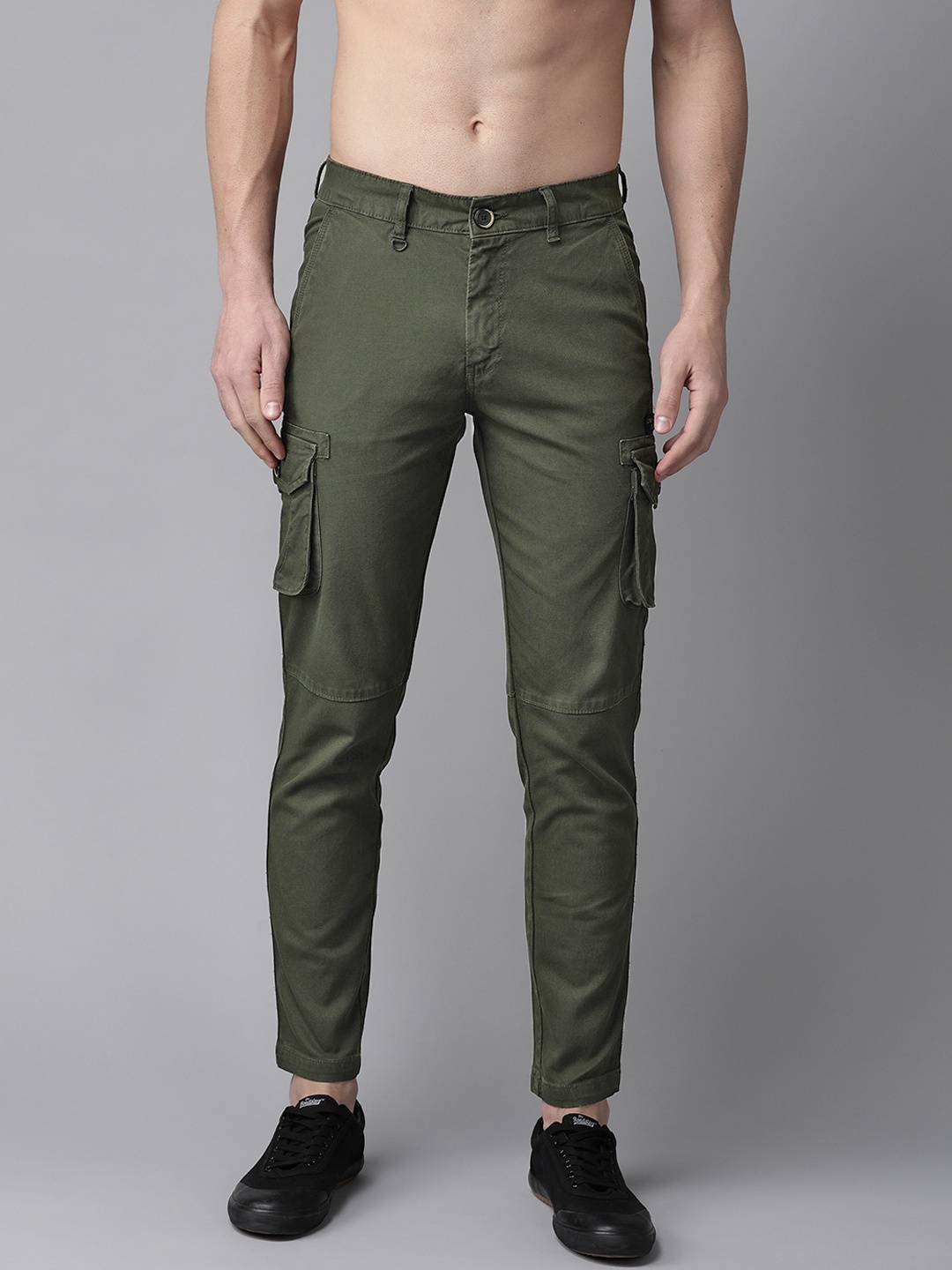 

Roadster Men Olive Green Regular Fit Solid Cargos