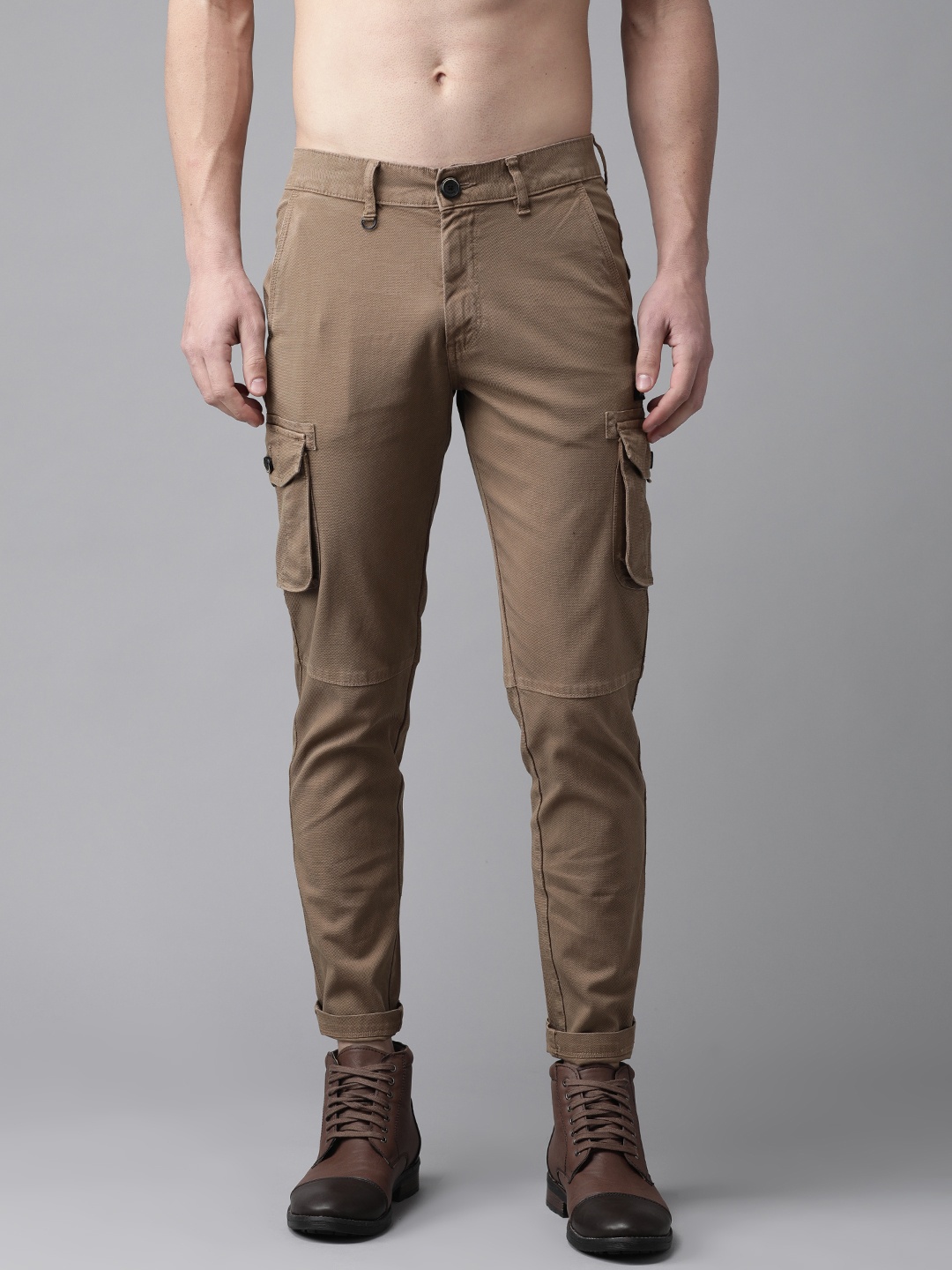 

Roadster Men Taupe Regular Fit Solid Cargos