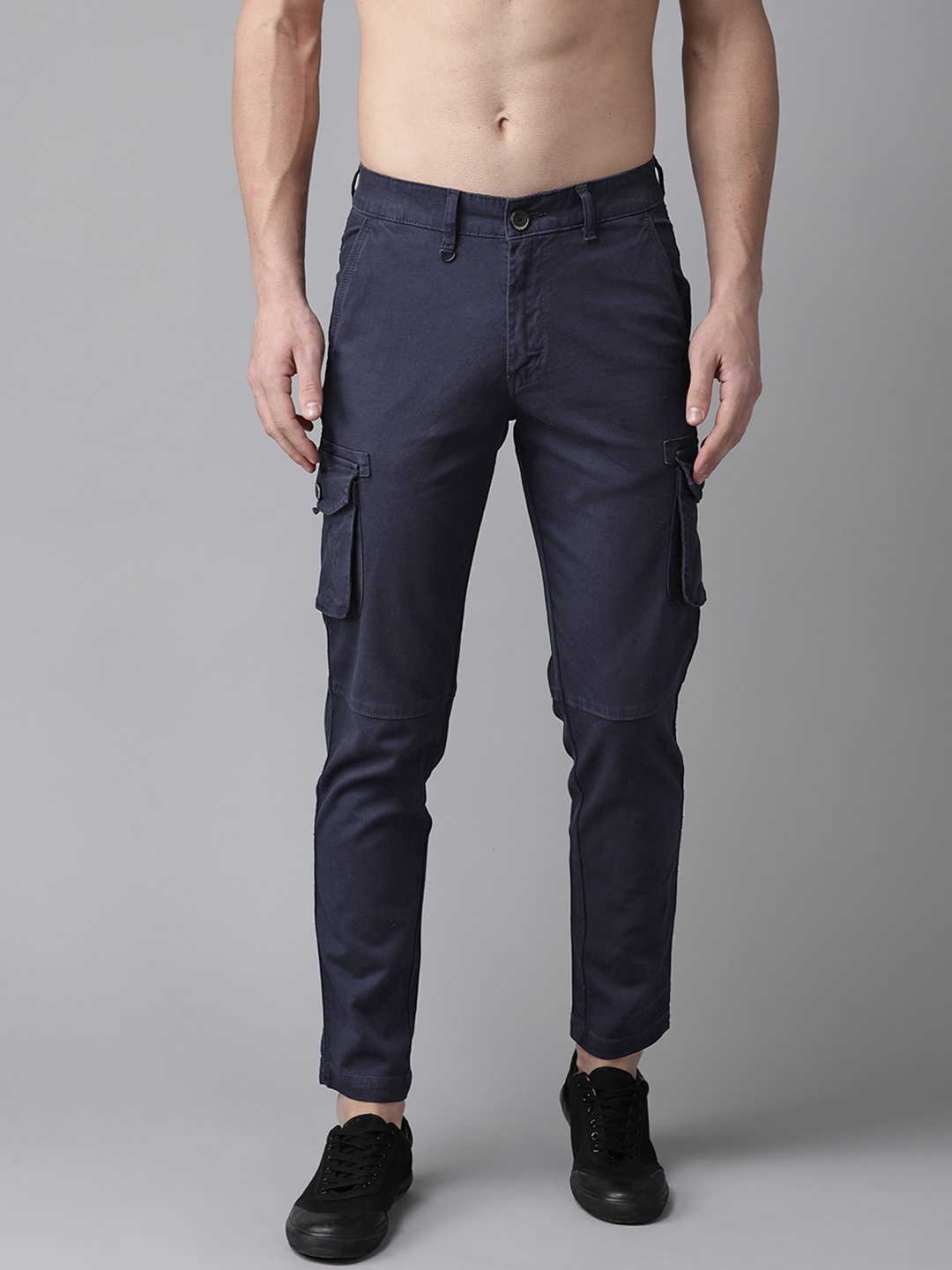 

Roadster Men Navy Blue Regular Fit Solid Cargos