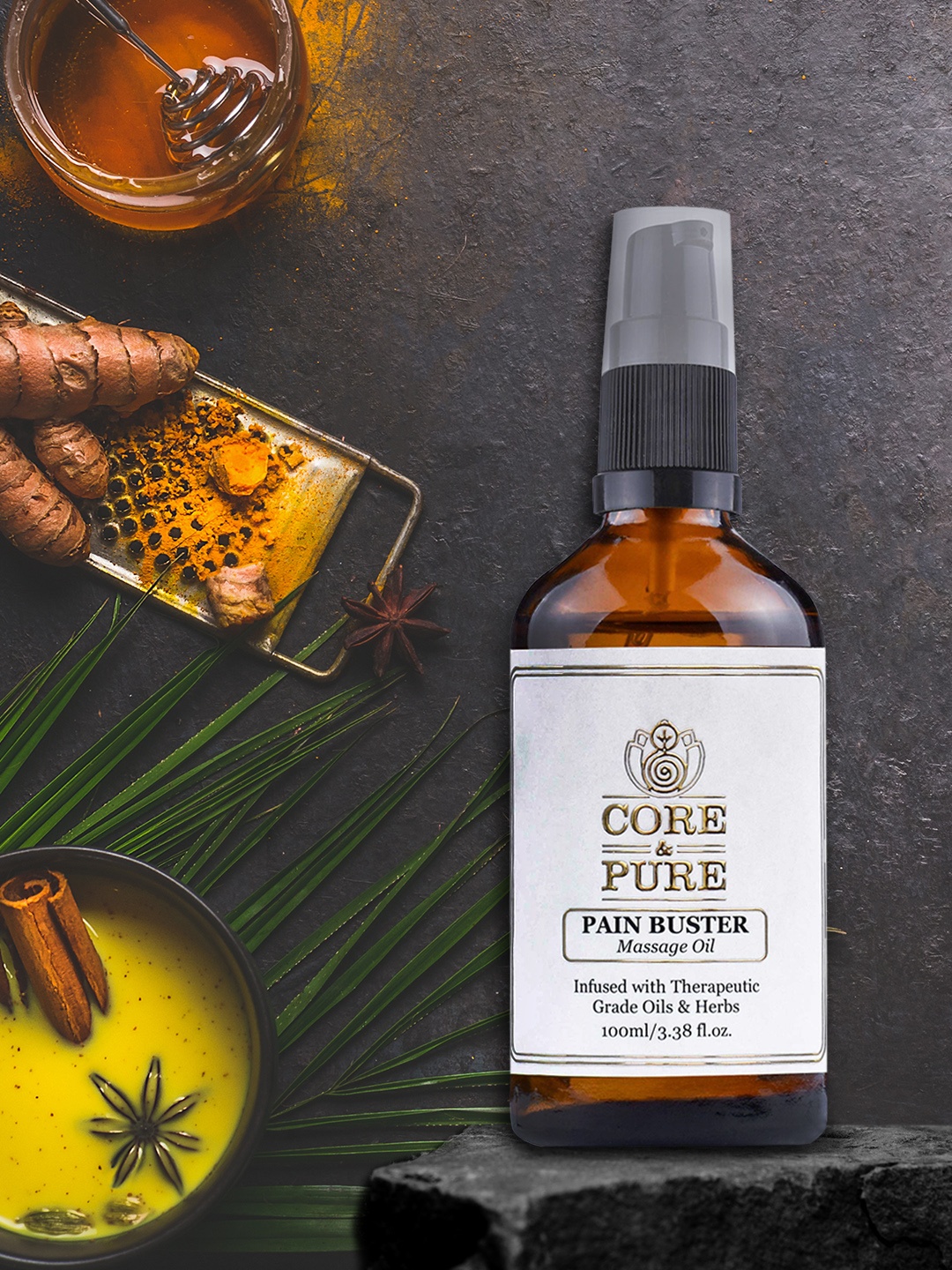 

CORE & PURE Pain Buster Essential Oil for Joint and Body Relief 100 ml, Brown