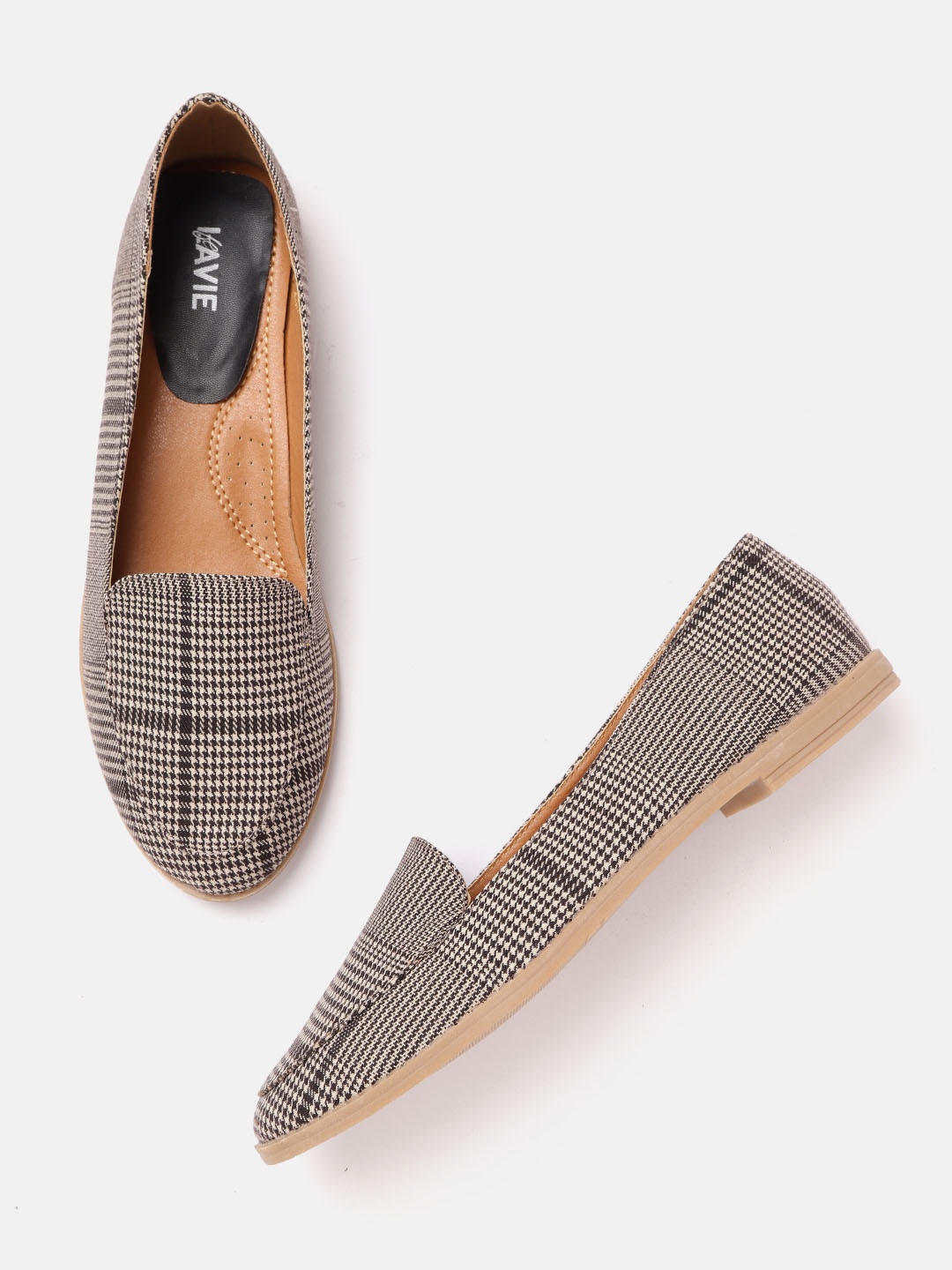 

Lavie Women Beige & Black Houndstooth Checked Slip-Ons