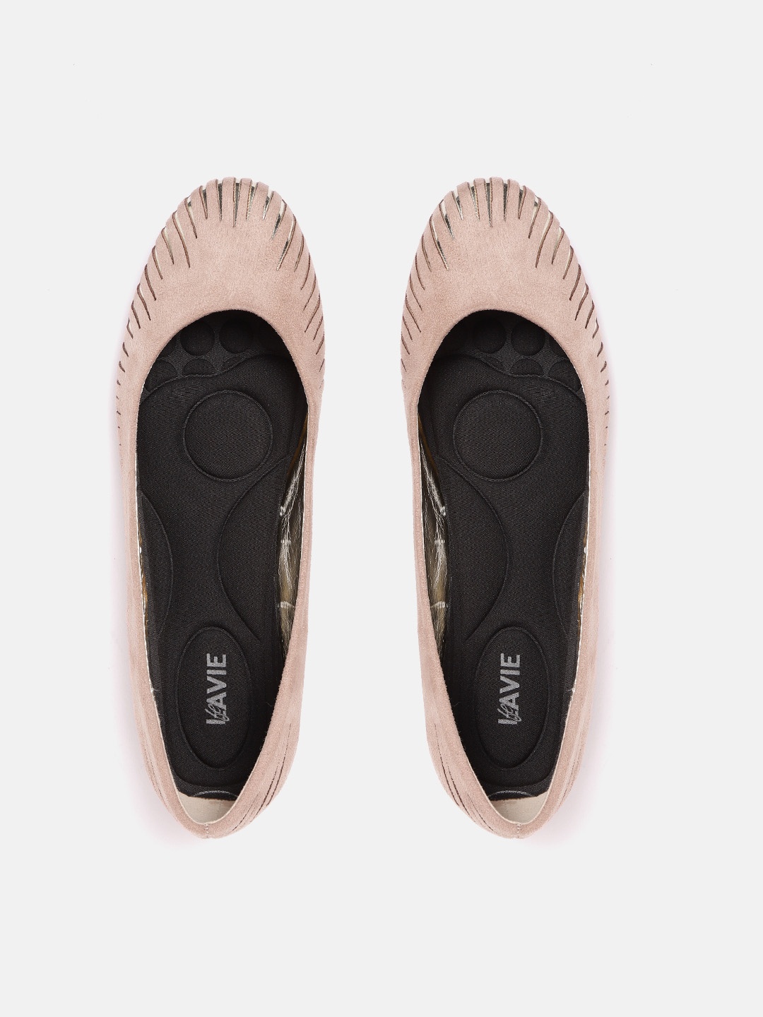 

Lavie Women Pink & Gold-Toned Suede Finish Laser Cut Ballerinas
