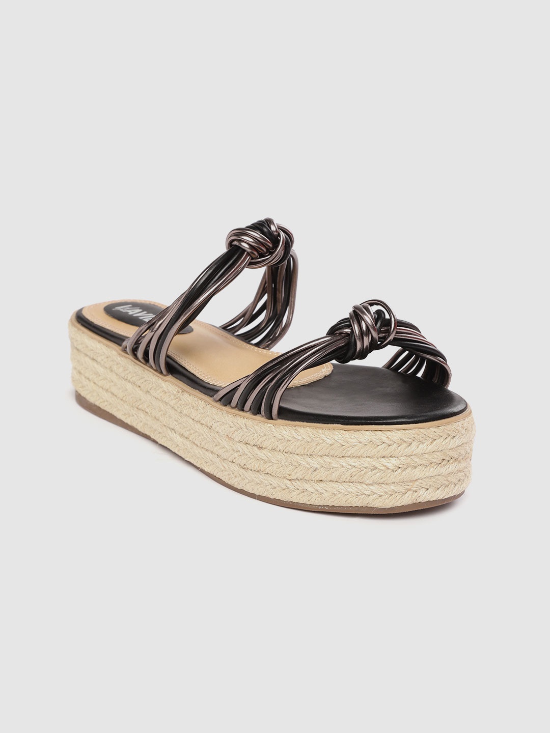 

Lavie Women Black & Gunmetal-Toned Solid Flatform Heels with Knot Detail