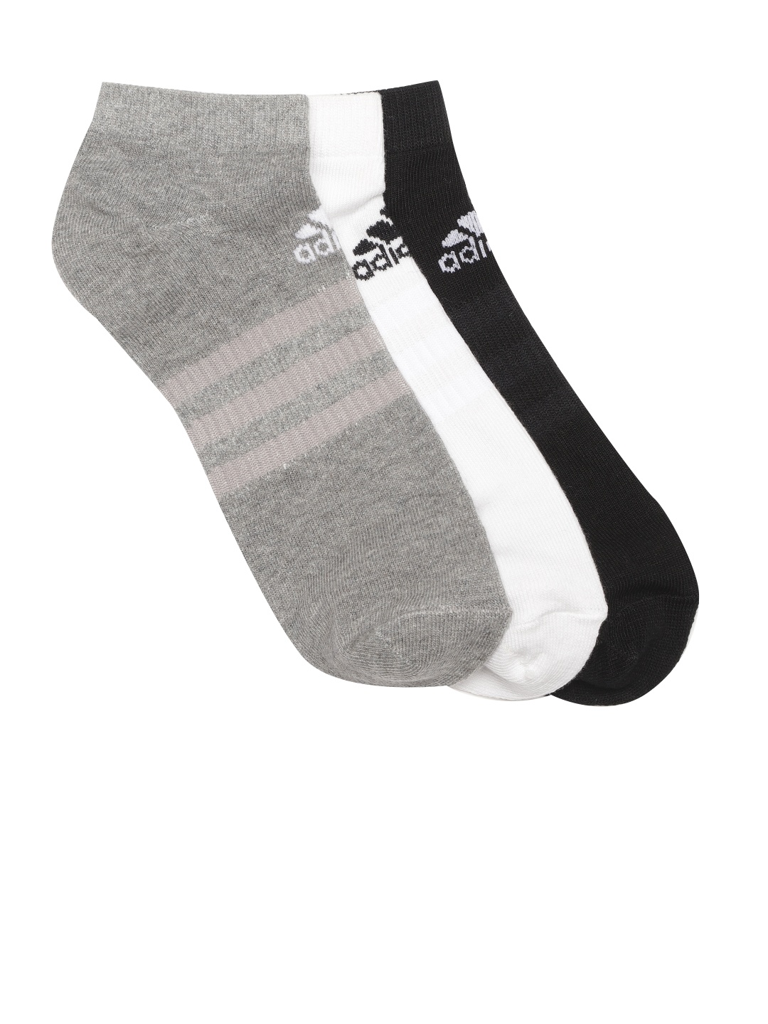 

ADIDAS Unisex Pack of 3 Solid Light Low Ankle-Length Socks with Striped Detail, Grey melange