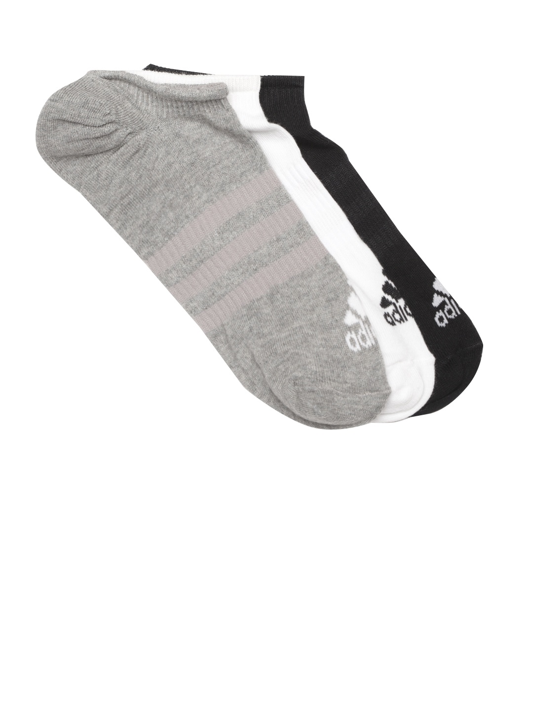 

ADIDAS Unisex Pack of 3 Solid Light Nosh Ankle-Length Socks with Striped Detail, Grey melange