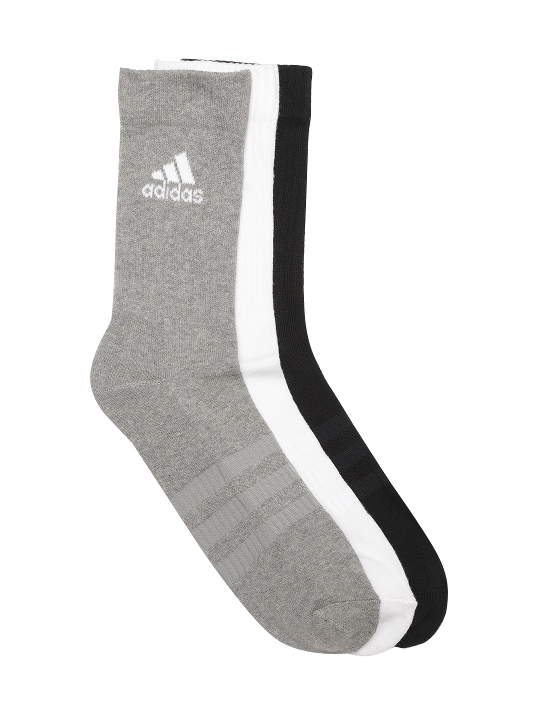 

ADIDAS Unisex Pack of 3 Solid Cush CRW Ankle-Length Socks with Striped Detail, Grey melange