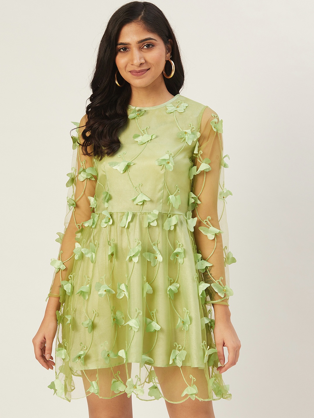 

DODO & MOA Women Green Self Design Layered A-Line Dress