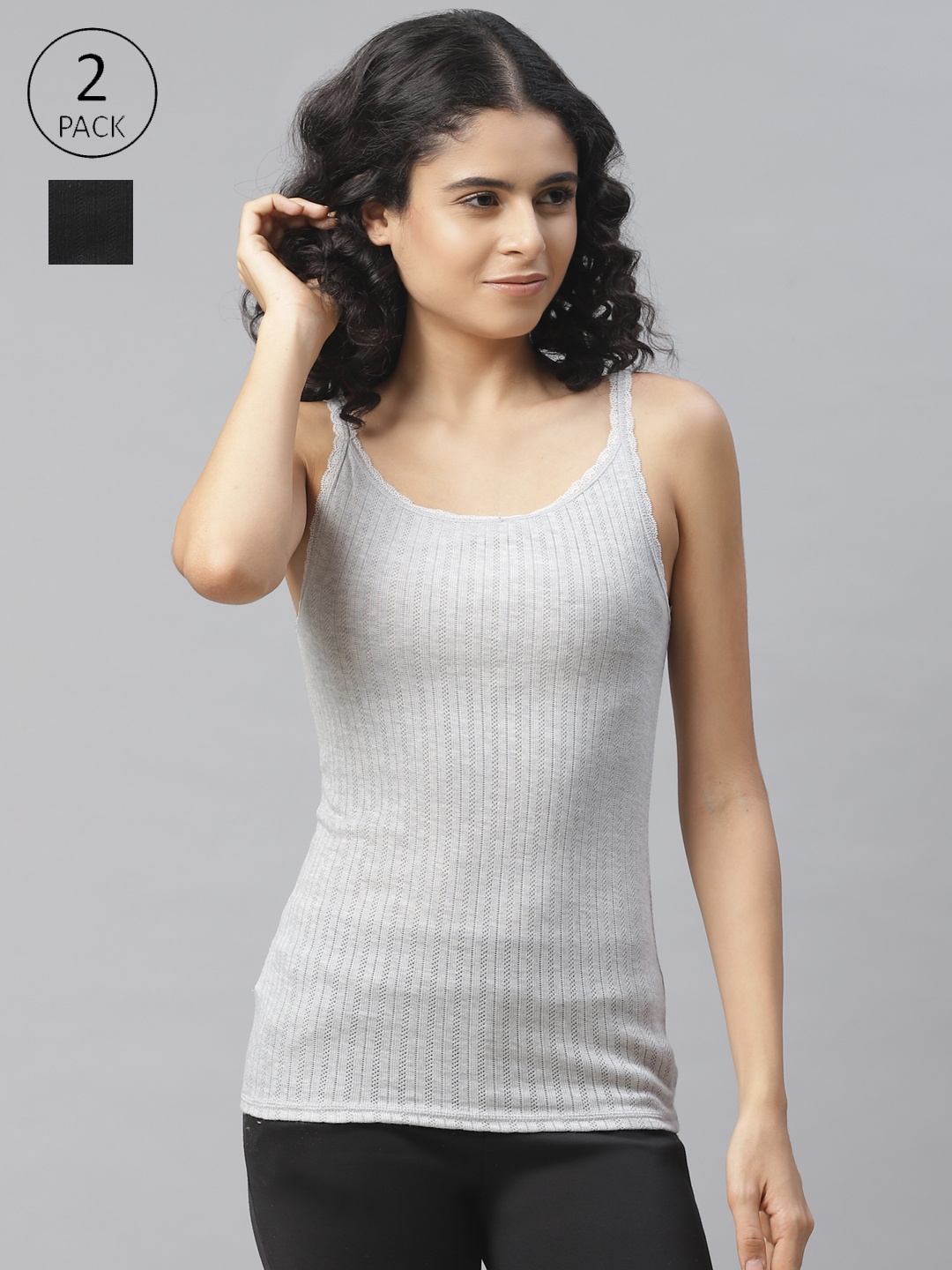 

Marks & Spencer Women Pack of 2 Self Design Thermal Camisole, Grey