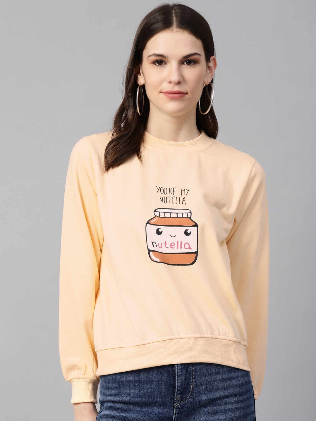 

plusS Women Peach-Coloured & Brown Printed Sweatshirt, Orange