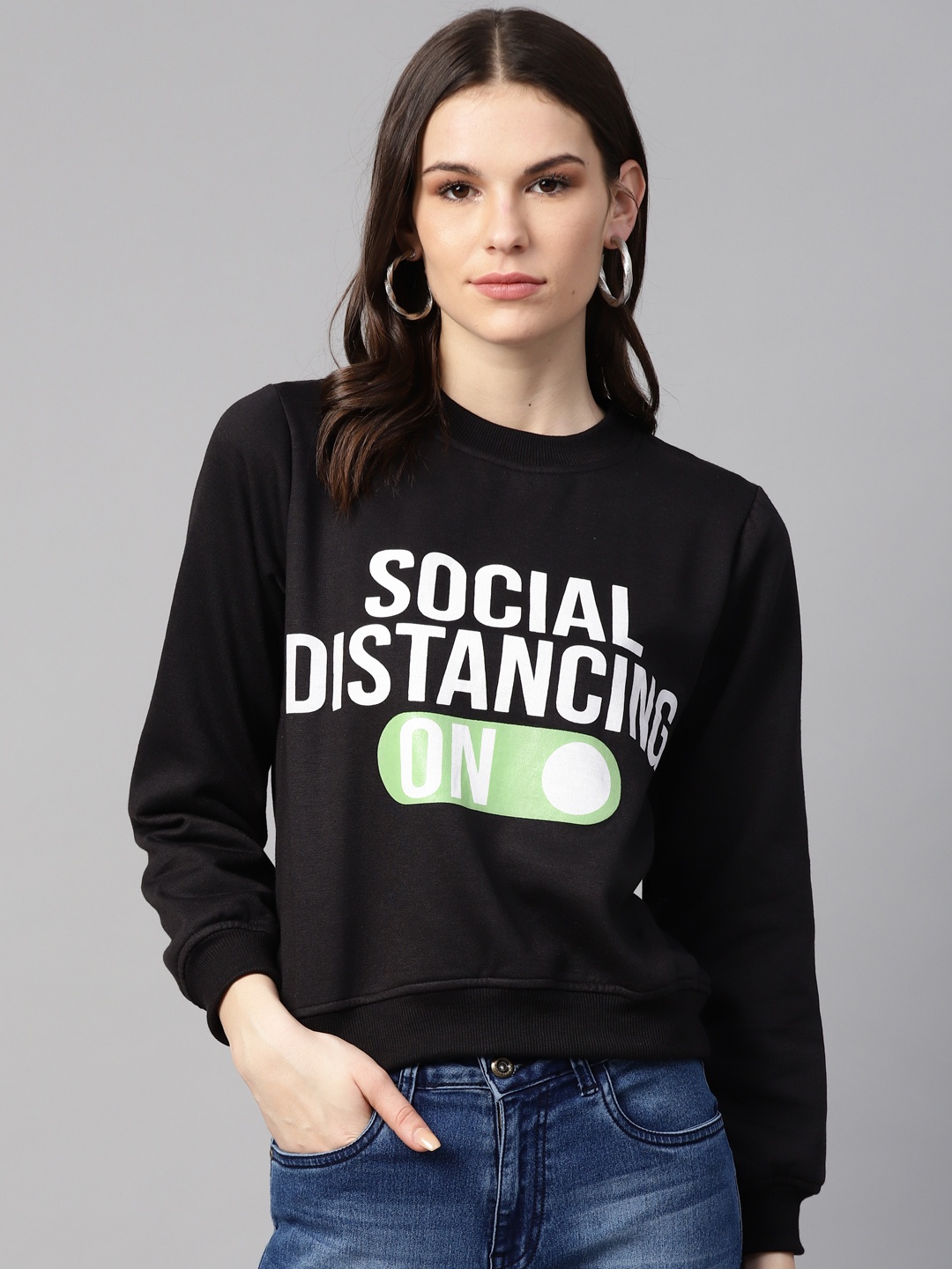 

plusS Women Black & White Printed Sweatshirt