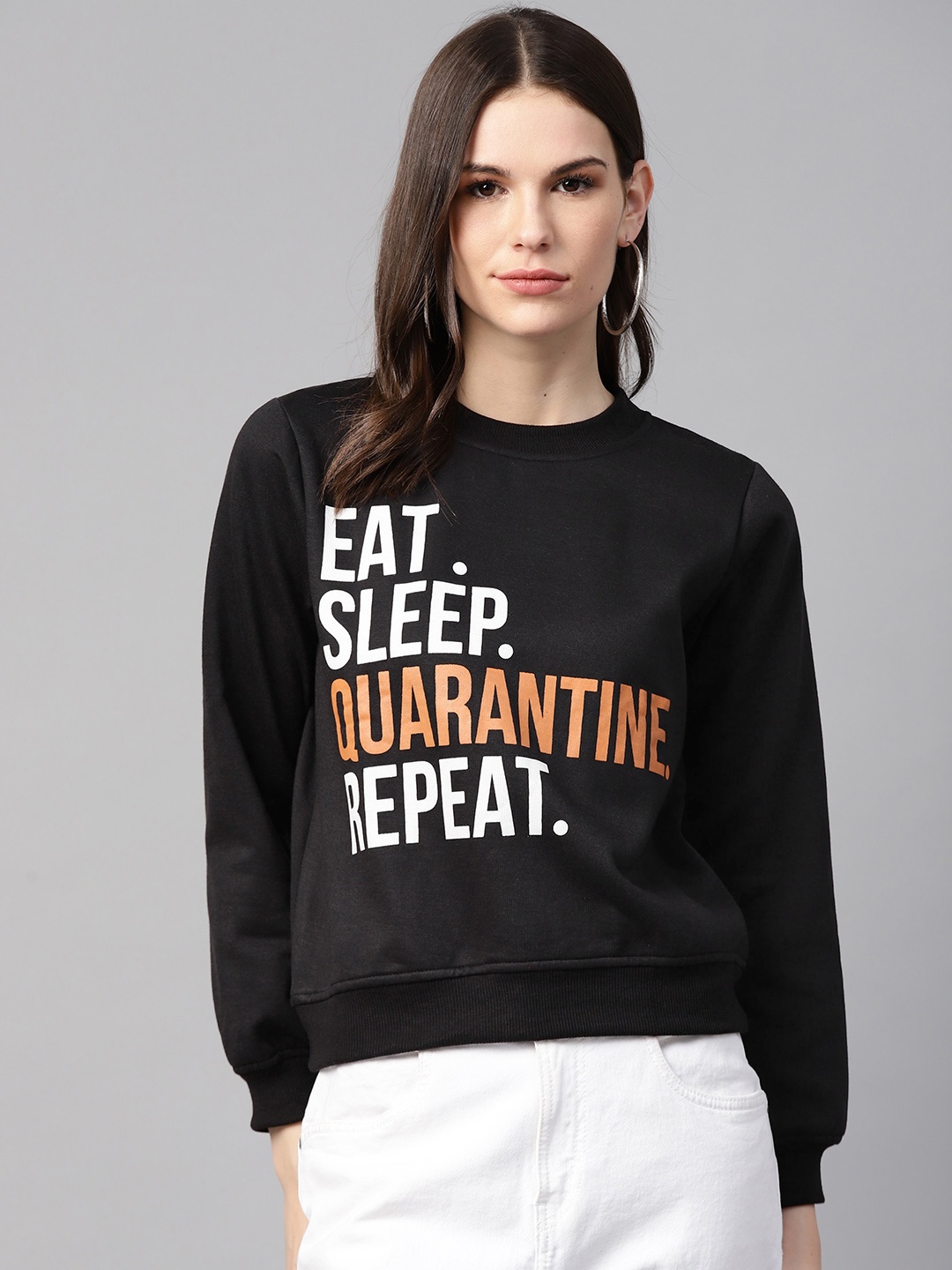 

plusS Women Black & White Printed Sweatshirt